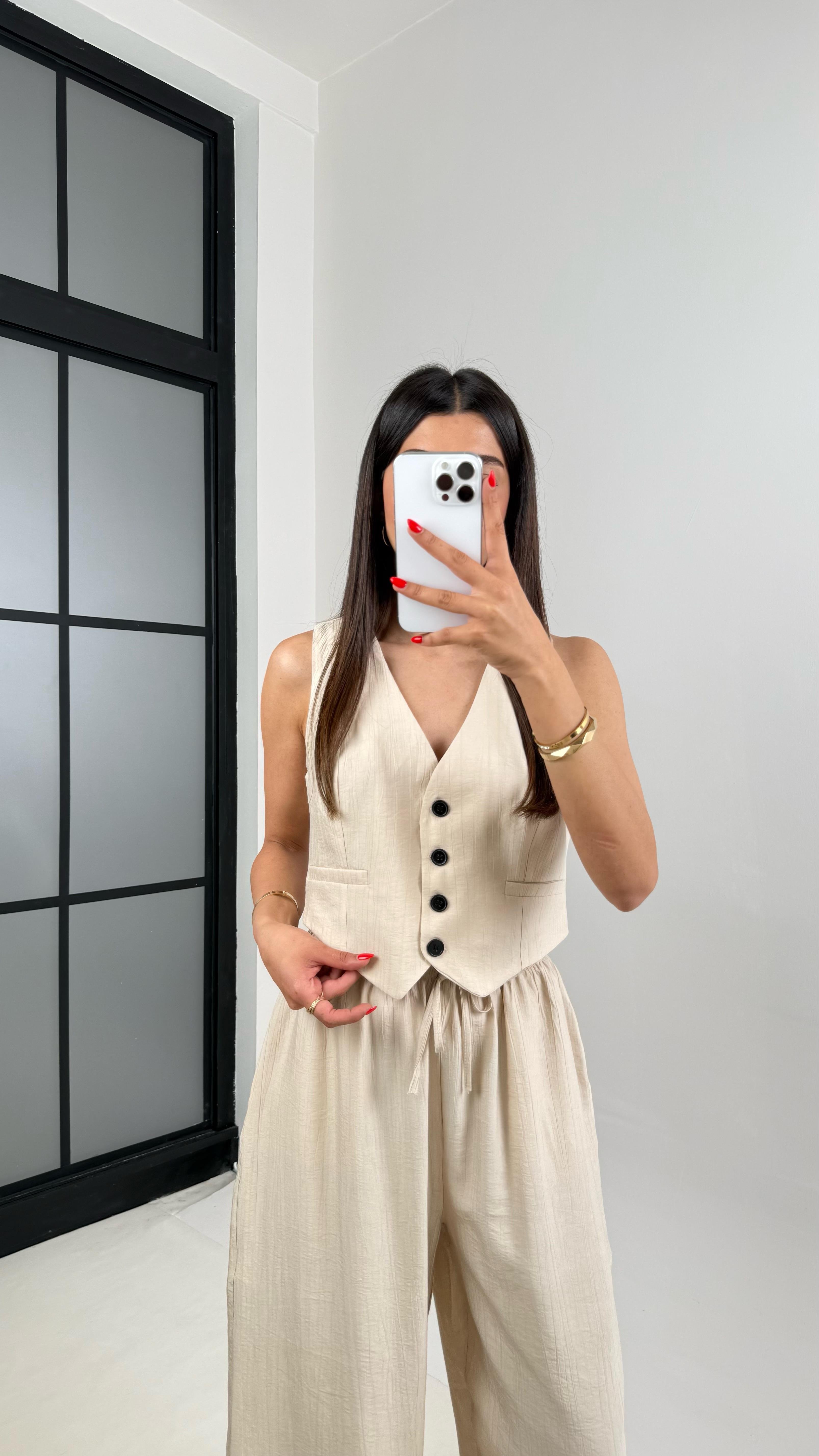 Taş Astarlı Yelek Balon Pantolon Çilek Kumaş Takım Gaus00501GausTAKIMGU1002176