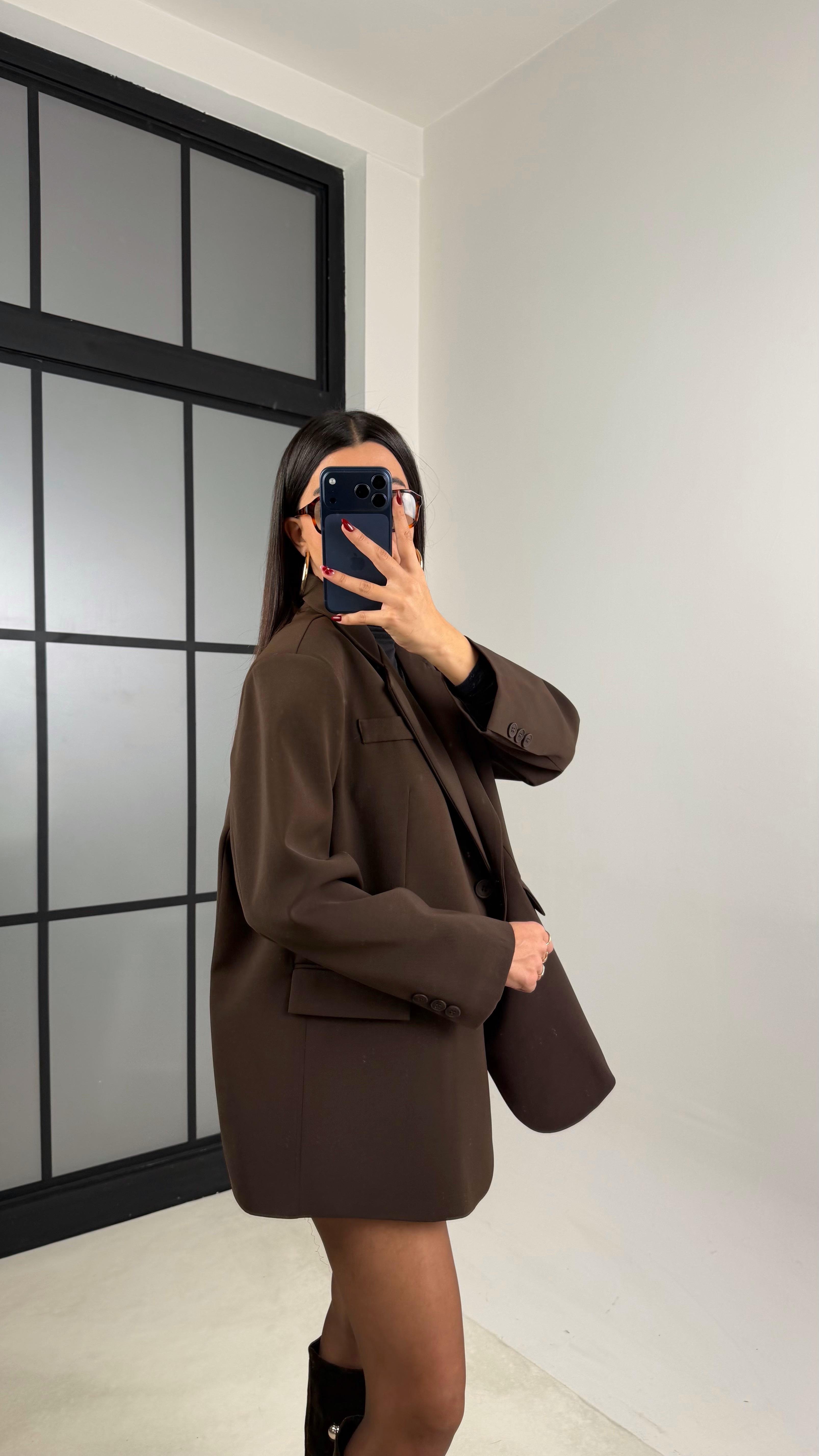 Kahve Astarlı Vatkalı Blazer Ceket GAUS-00610GAUS السترات  GAUS-00610