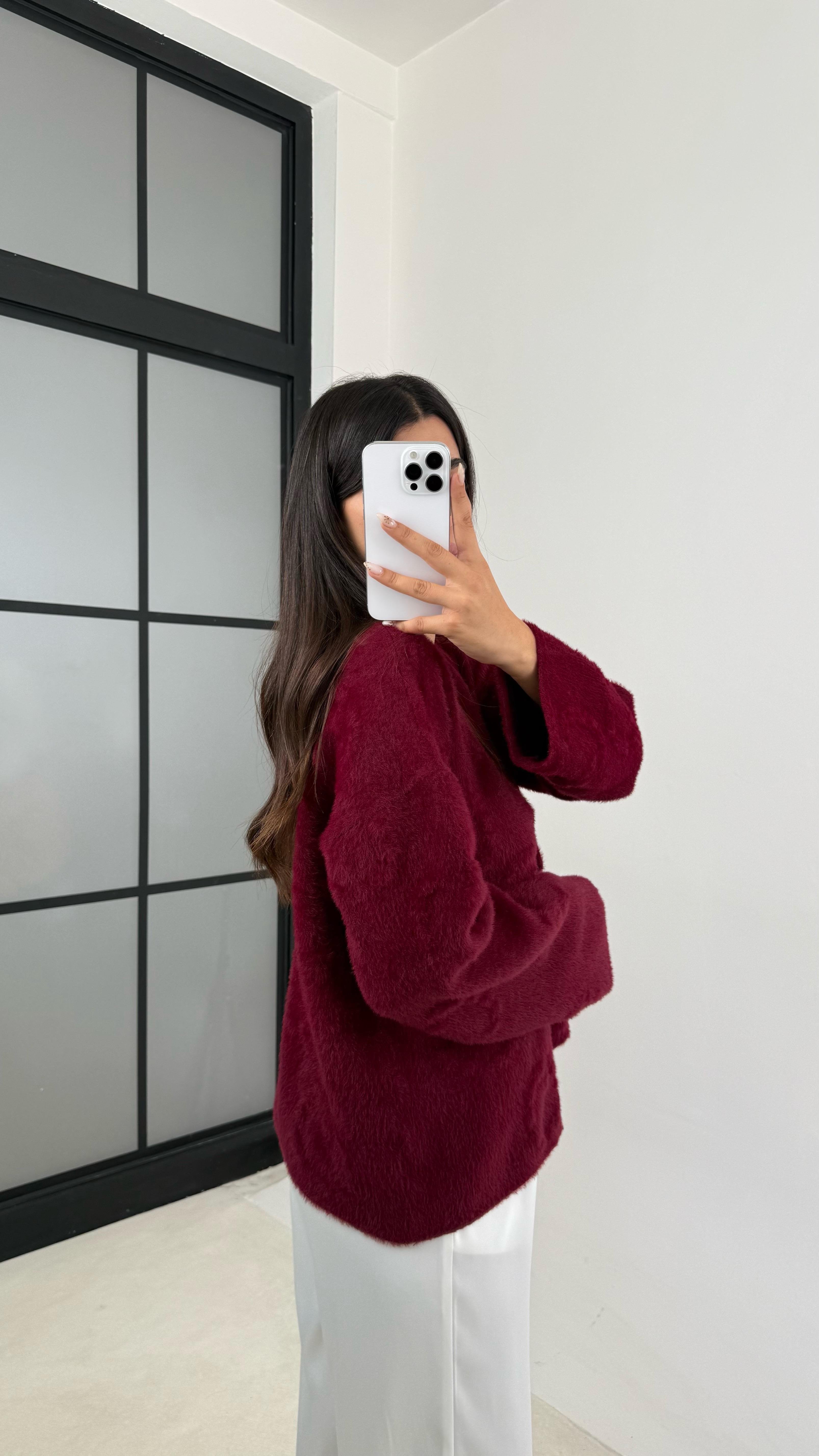 Bordo Önü Bağlamalı Premium Sakallı Hırka GAUS-0092GAUS الكارديغان  GAUS-0092