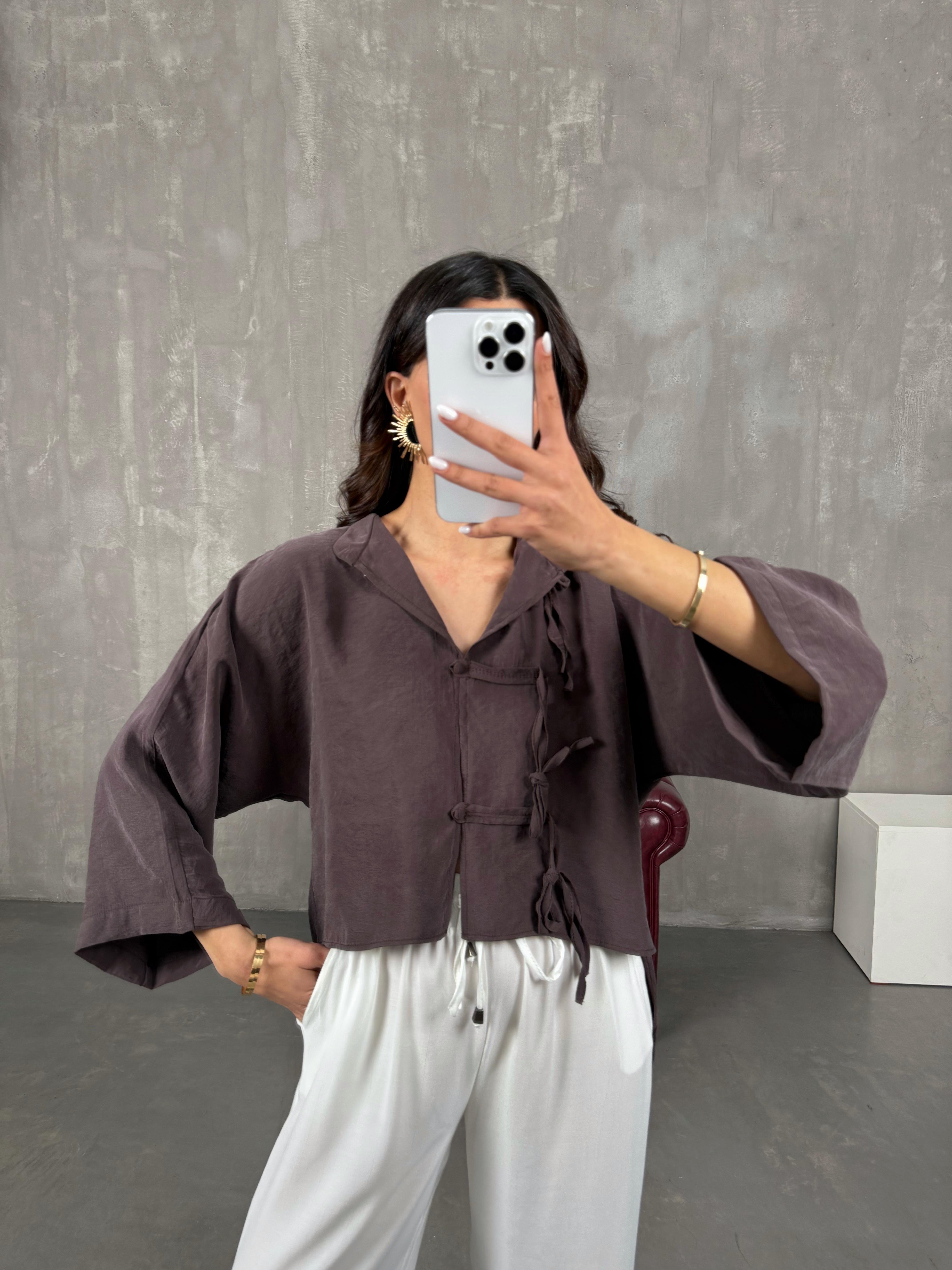 Remy Kahve Hakim Yaka Düğmeli Tasarım GömlekGausGÖMLEKGU100877