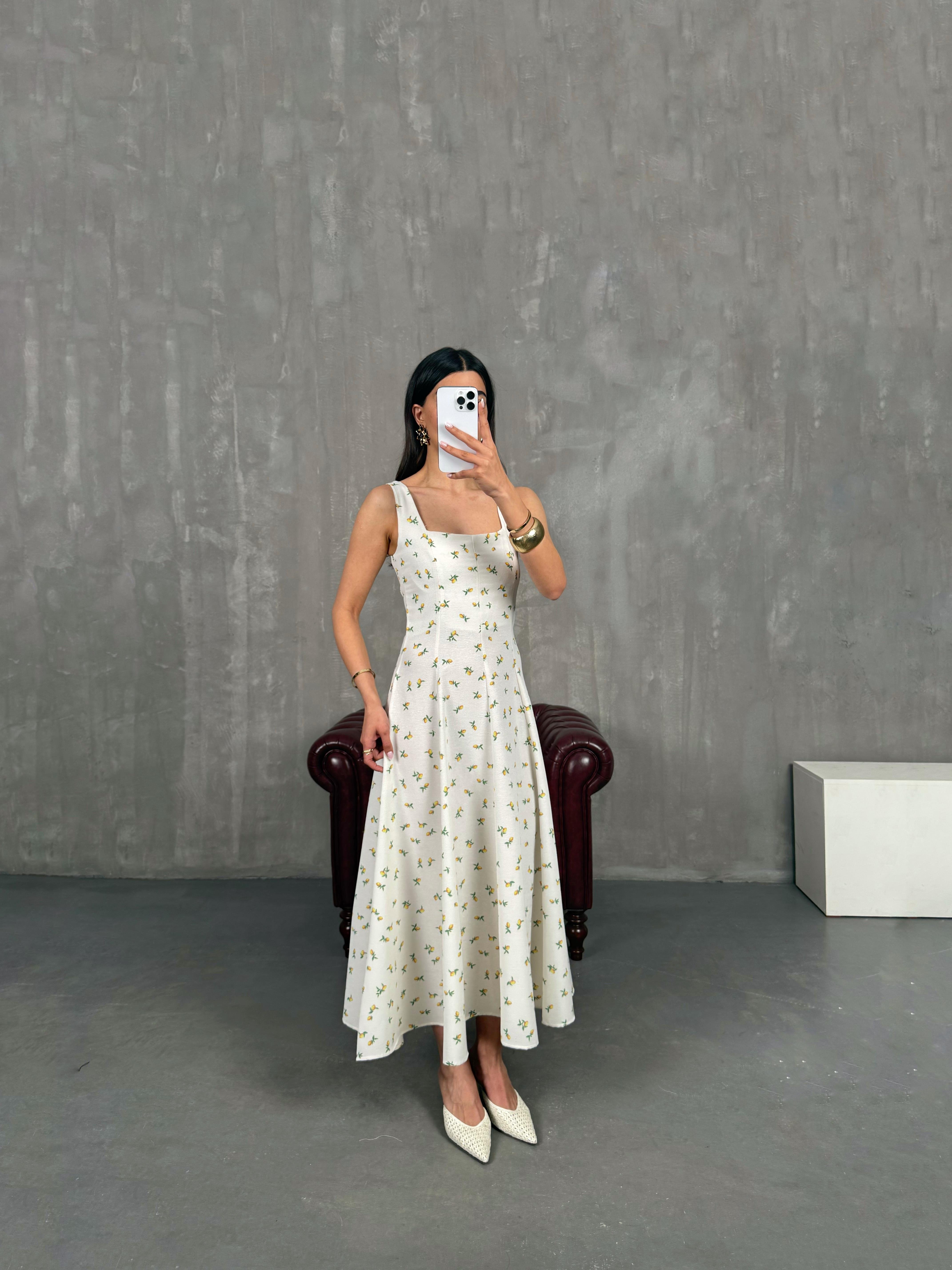 Beyaz Limon Desenli Pinterest Elbise Gaus00265GausELBİSEGU1001612