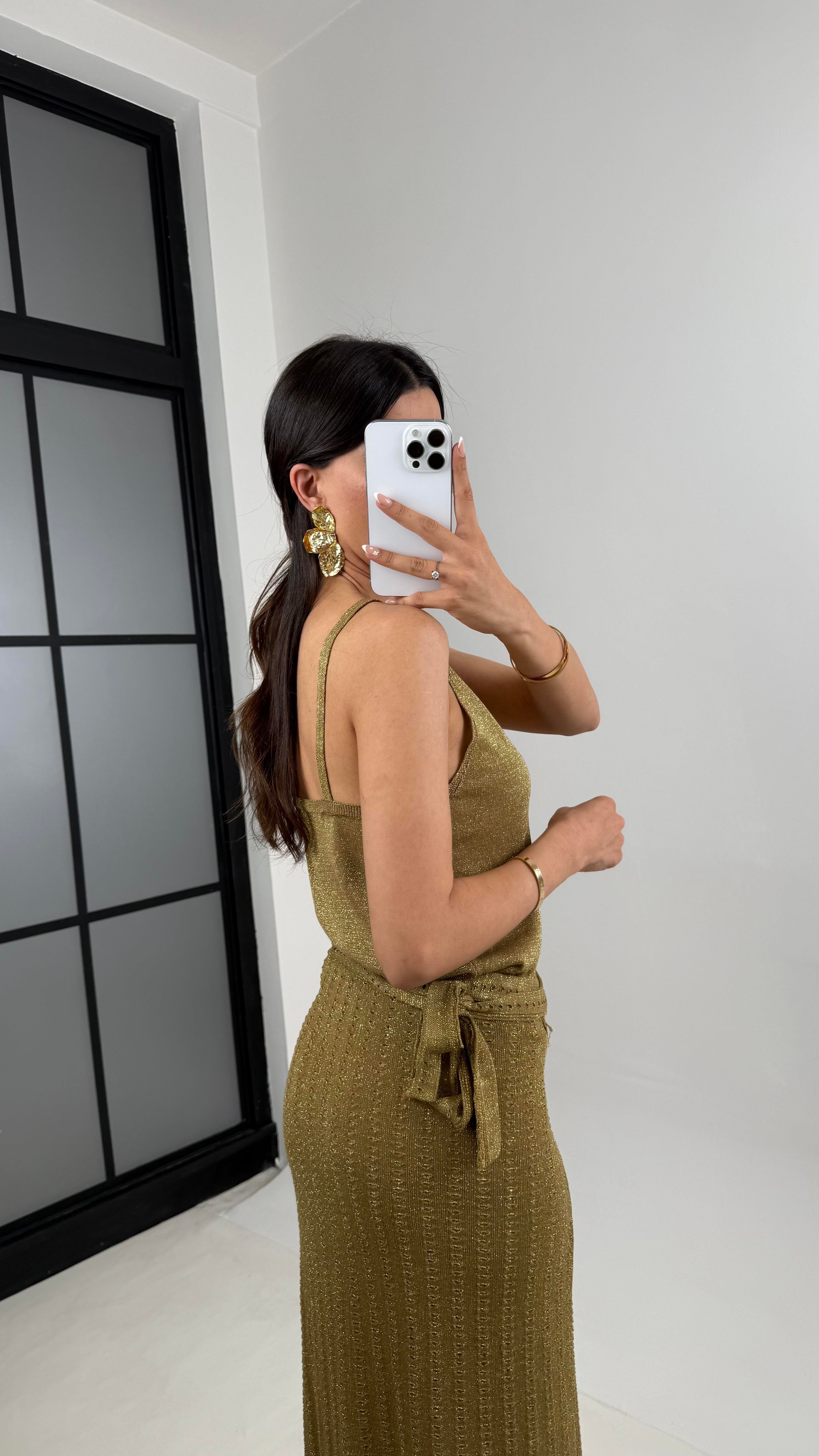 Gold Simli Askılı Triko Atlet Gaus00565Gausالبلوزات GU1002320