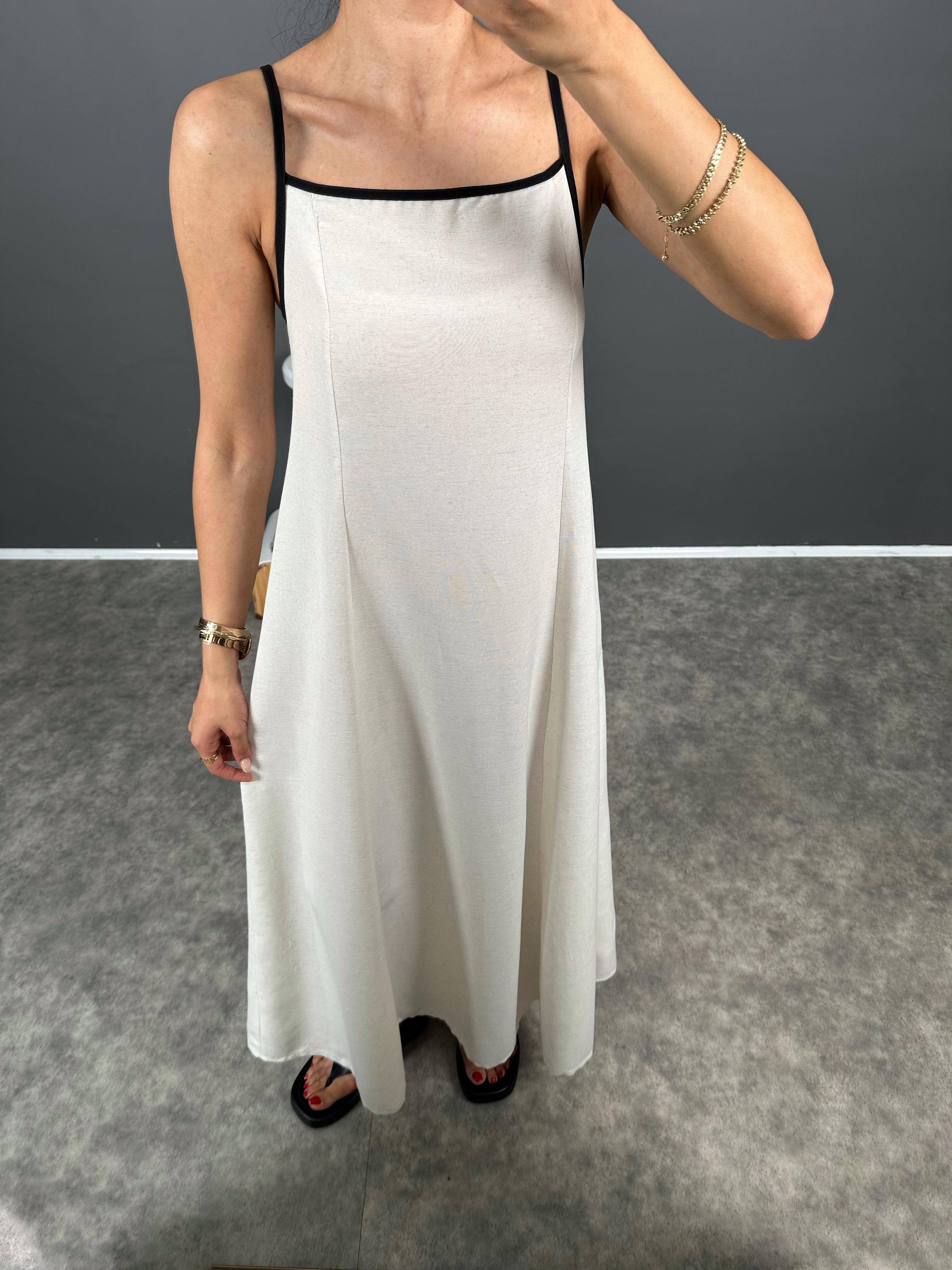 Tenny Taş Keten Sırt Bağlamalı Elbise GausELBİSEGU008359