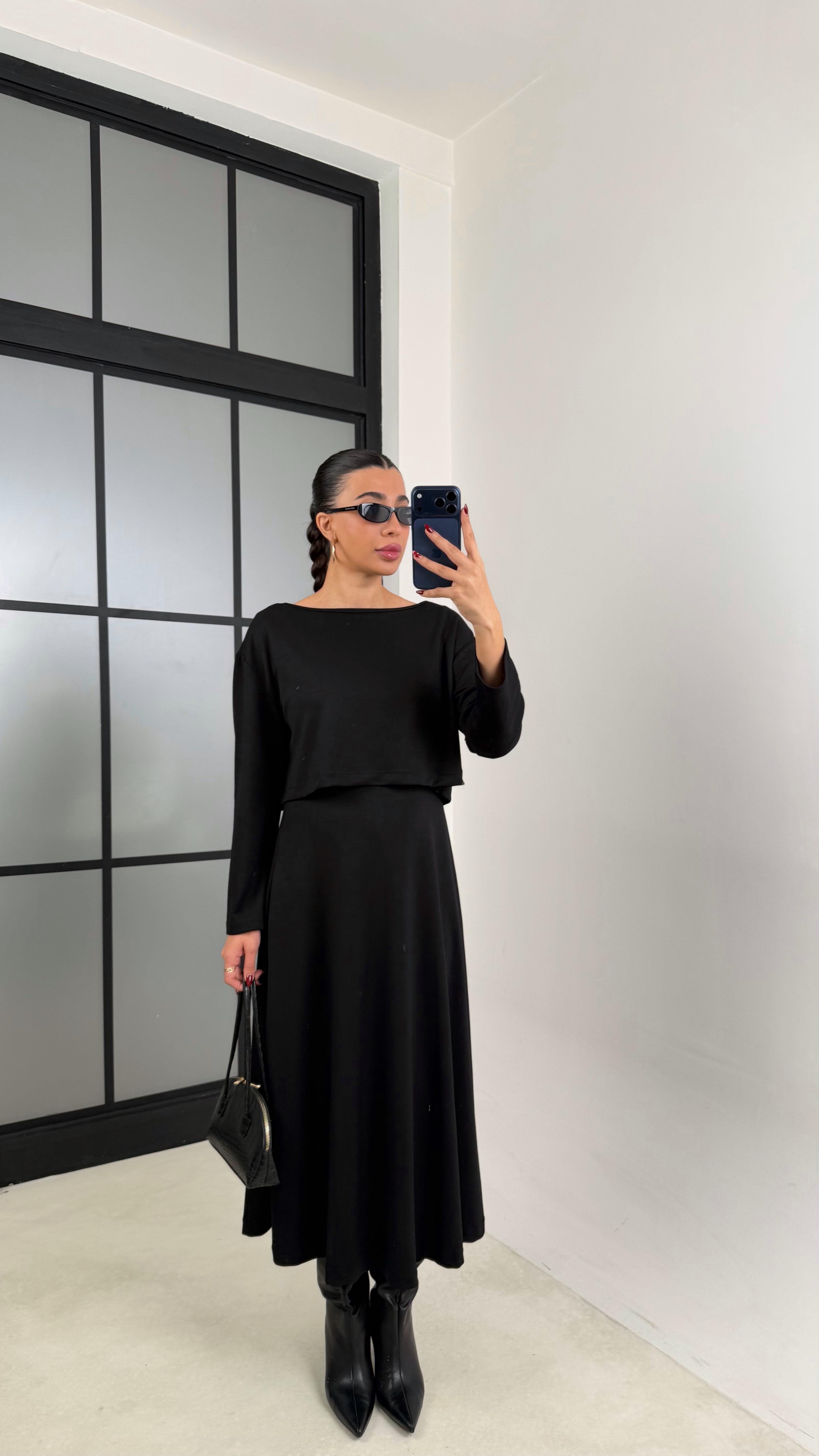 Siyah Kazak Elbise İkili Basic Modal Takım GAUS-00722GAUSTAKIMGAUS-00722