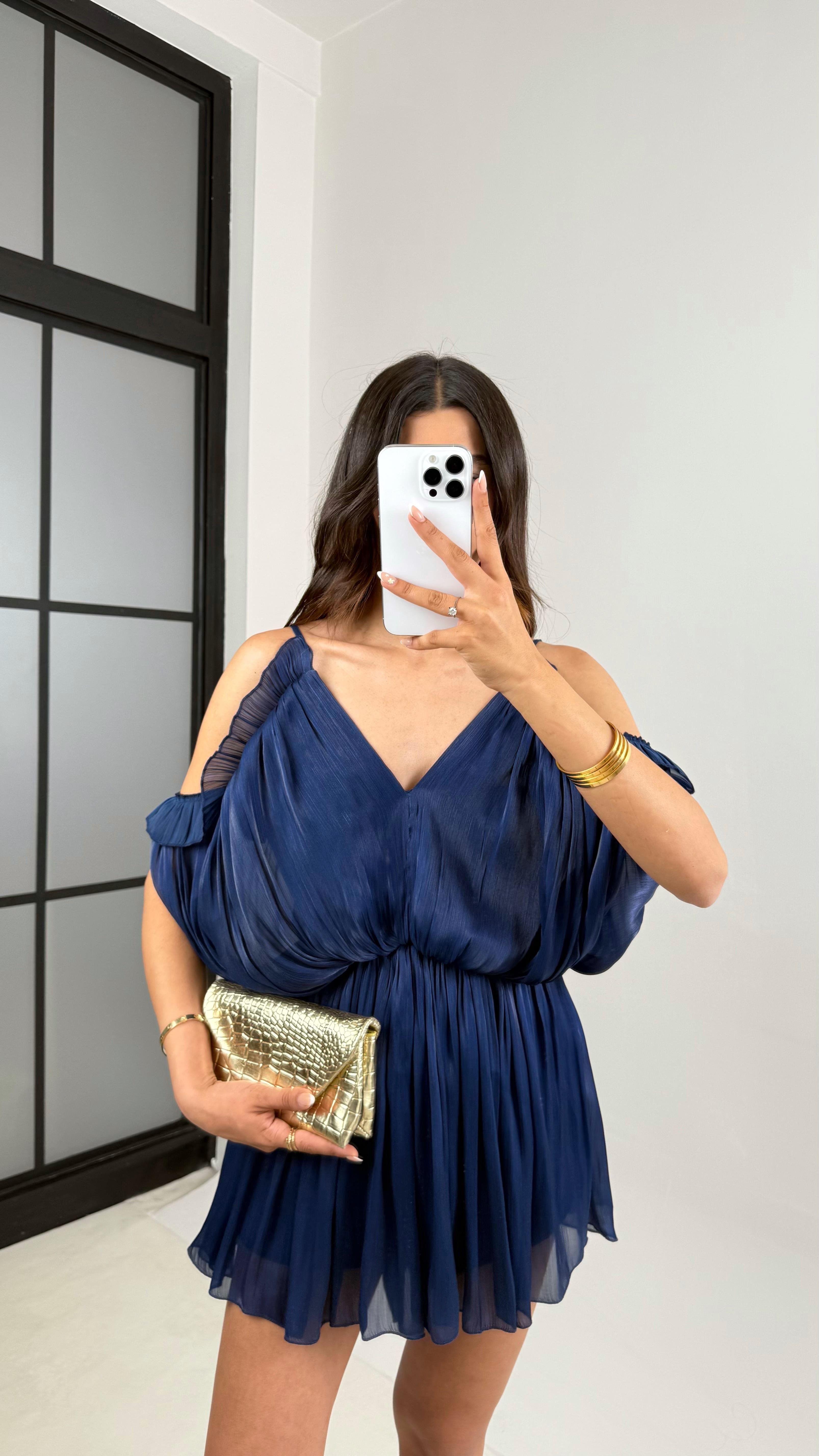 Lacivert Ayarlanabilir Askılı Parlak Şifon Tasarım Tulum Gaus00620Gaus الأوفرول GU1002447