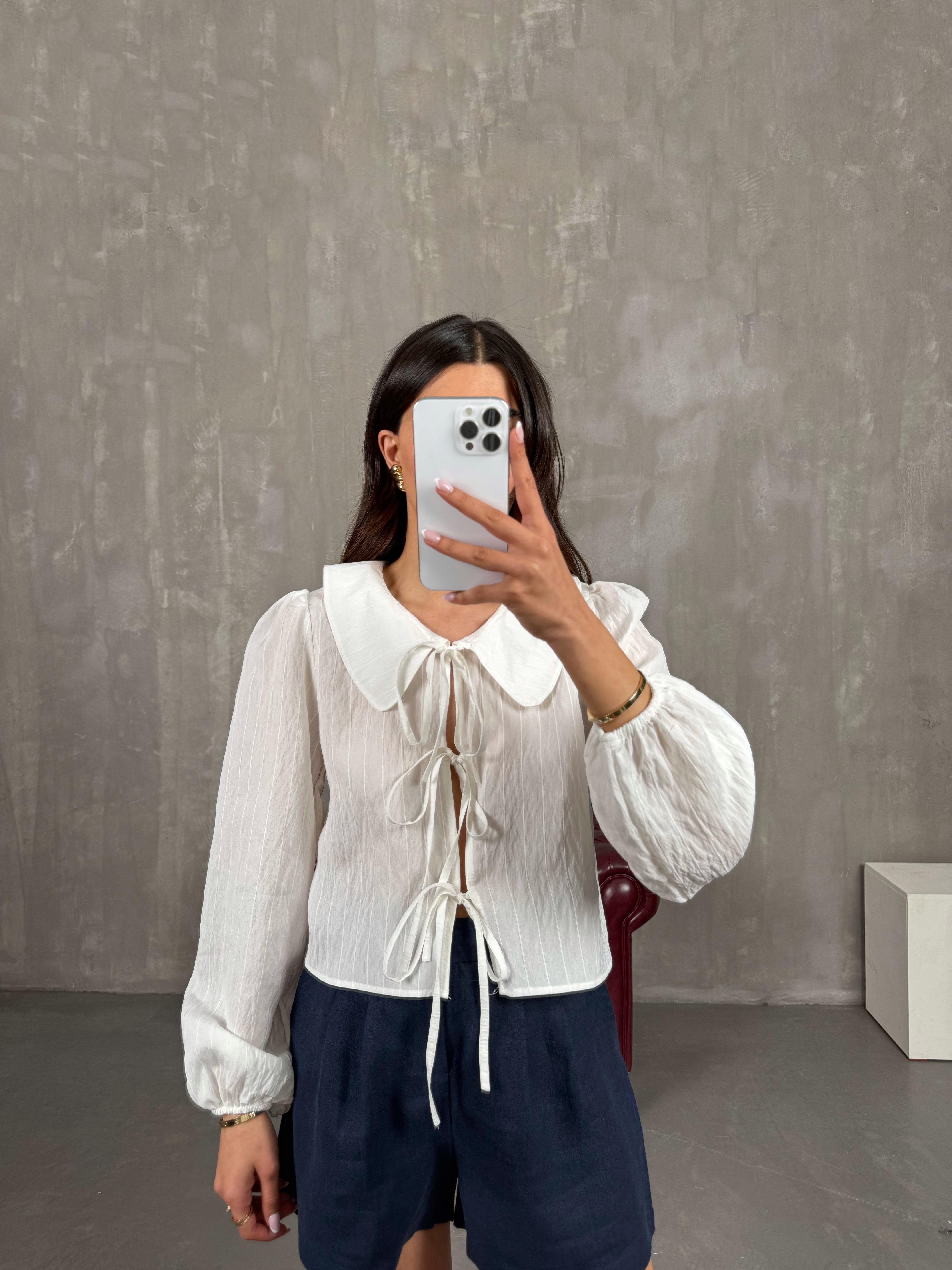 Beyaz Bağlamalı Bebe Yaka Tensel Gömlek Gaus00258GausGÖMLEKGU1001598