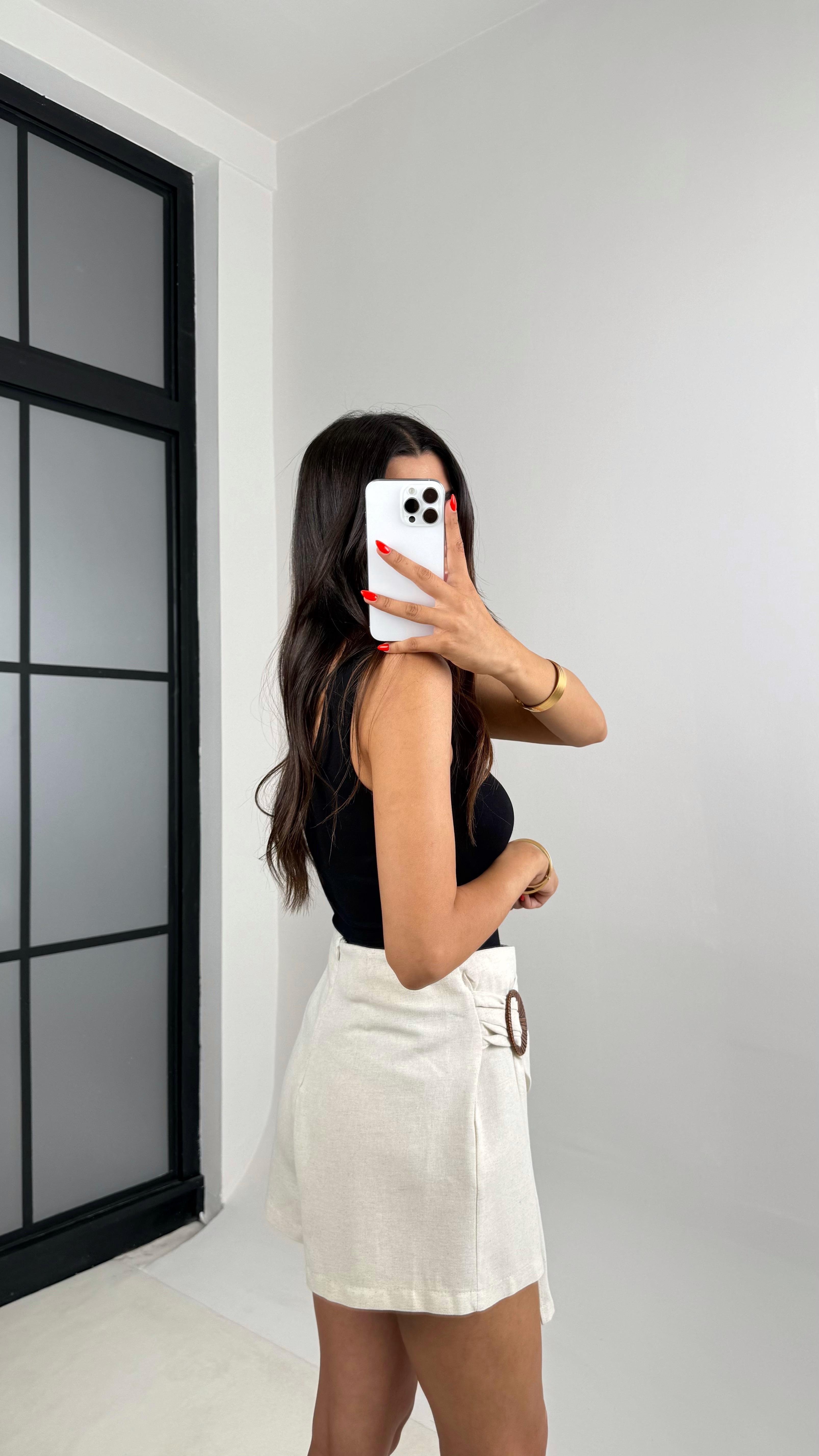 Taş Toka Detaylı Keten Şort Etek GAUS-0010GAUSETEKGAUS-0010