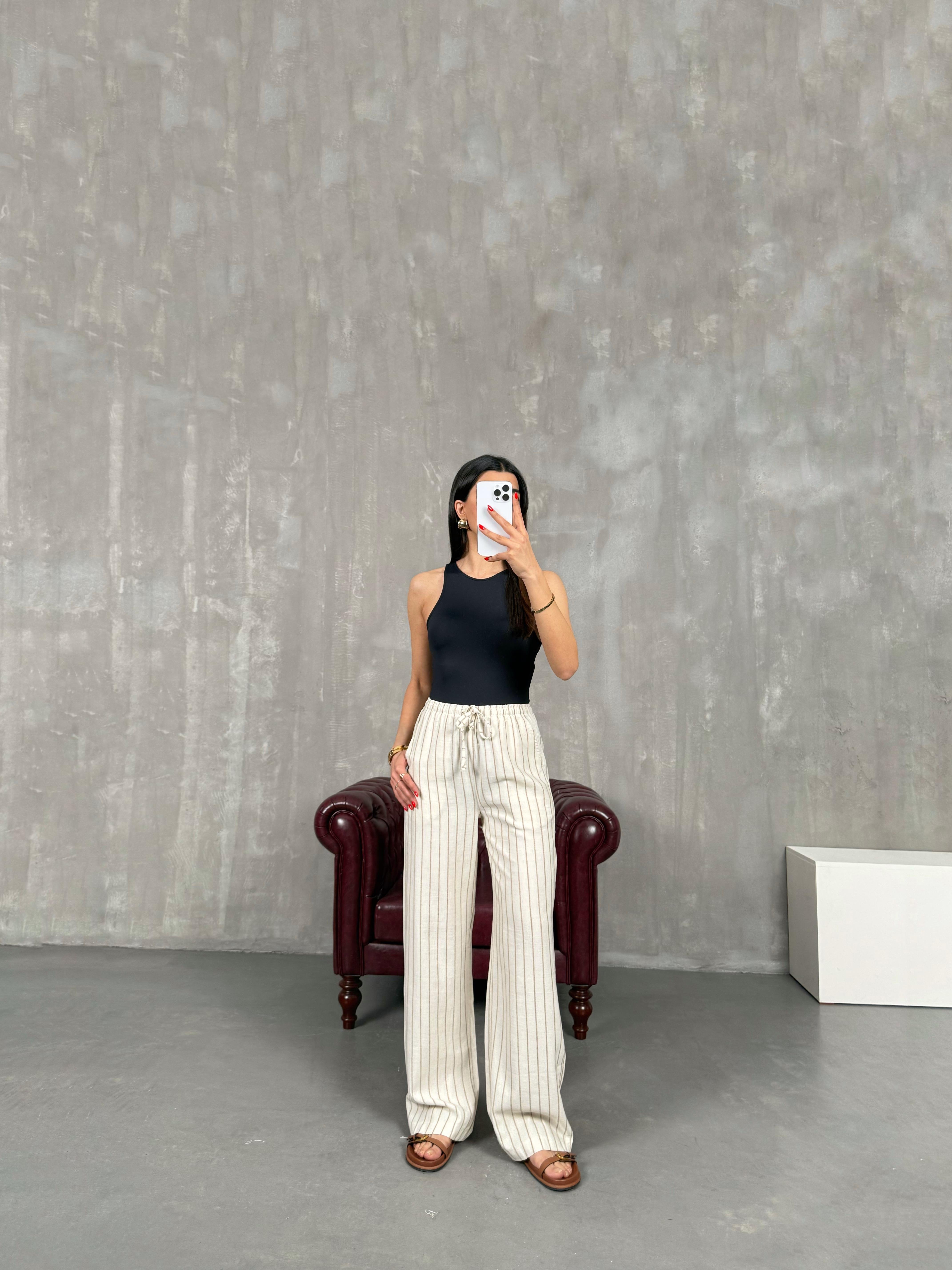 Taş Çizgili Keten Pantolon Gaus00161GausPANTOLONGU1001371