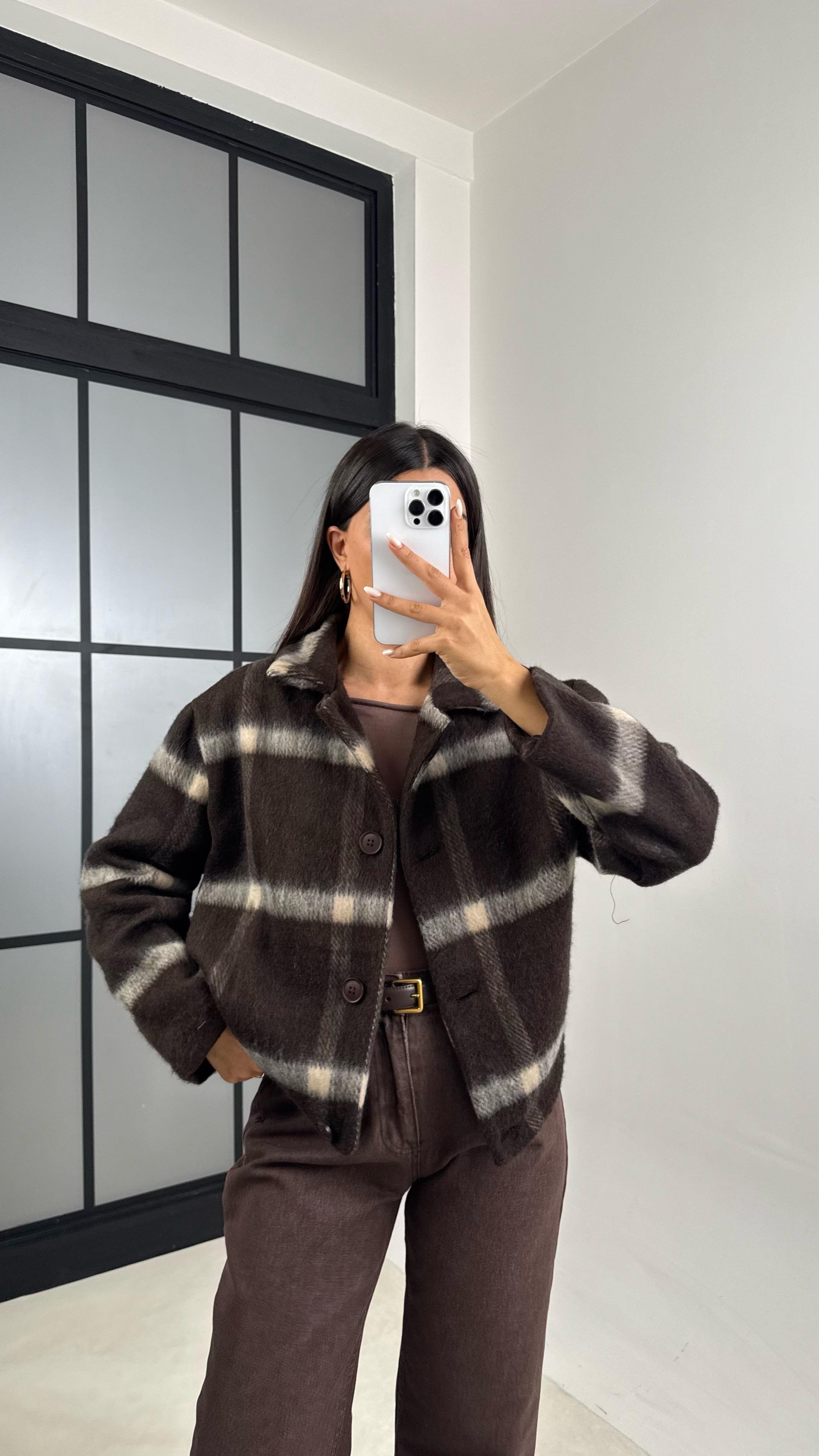 Acı Kahve Ekoseli Astarlı Yumuşak Dokulu Mont GAUS-00580GAUS الجواكيت GAUS-00580