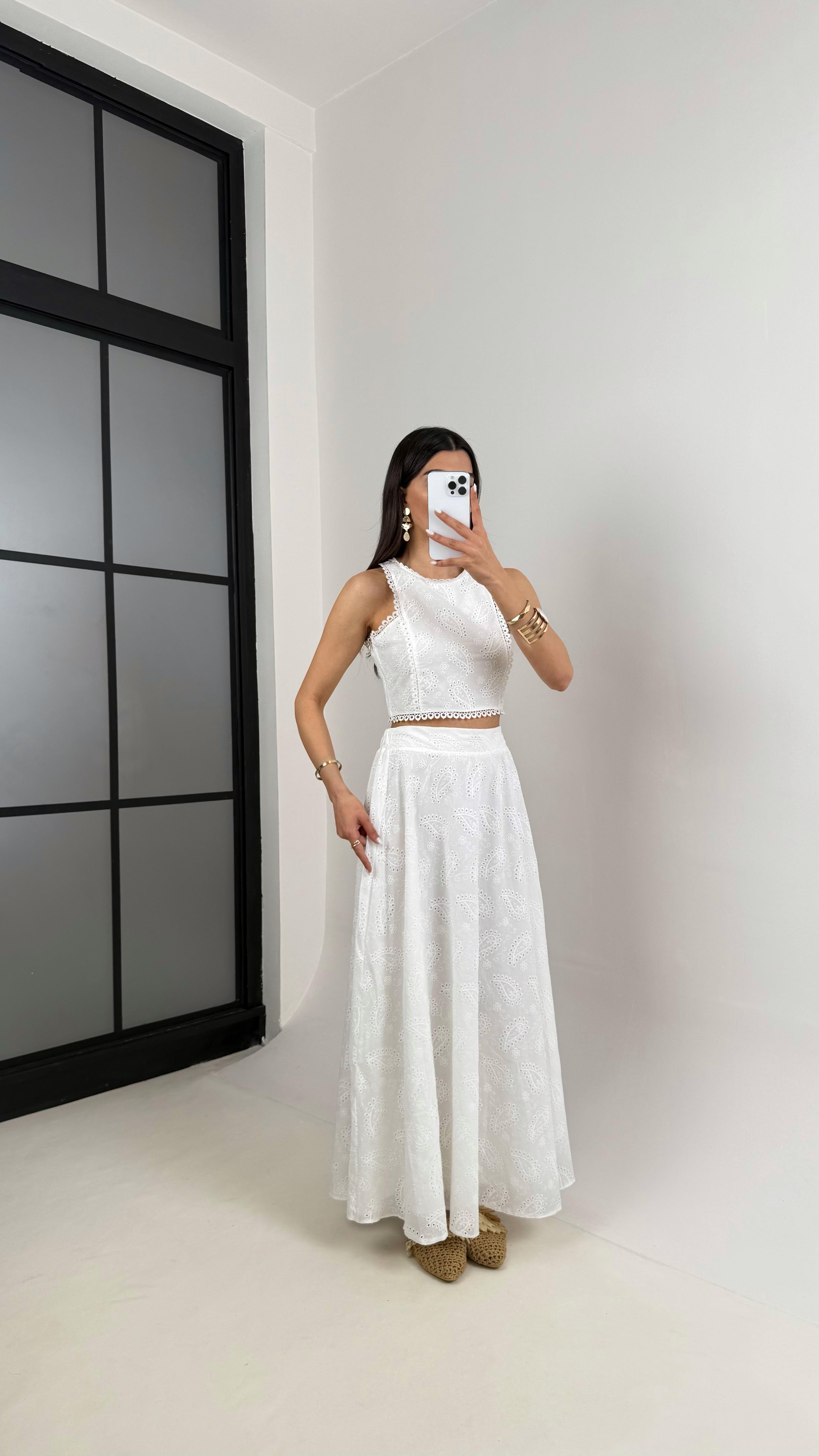 Beyaz Sıfır Kol Üst Astarlı Etek Fistolu Takım Gaus00437GausTAKIMGU1002014