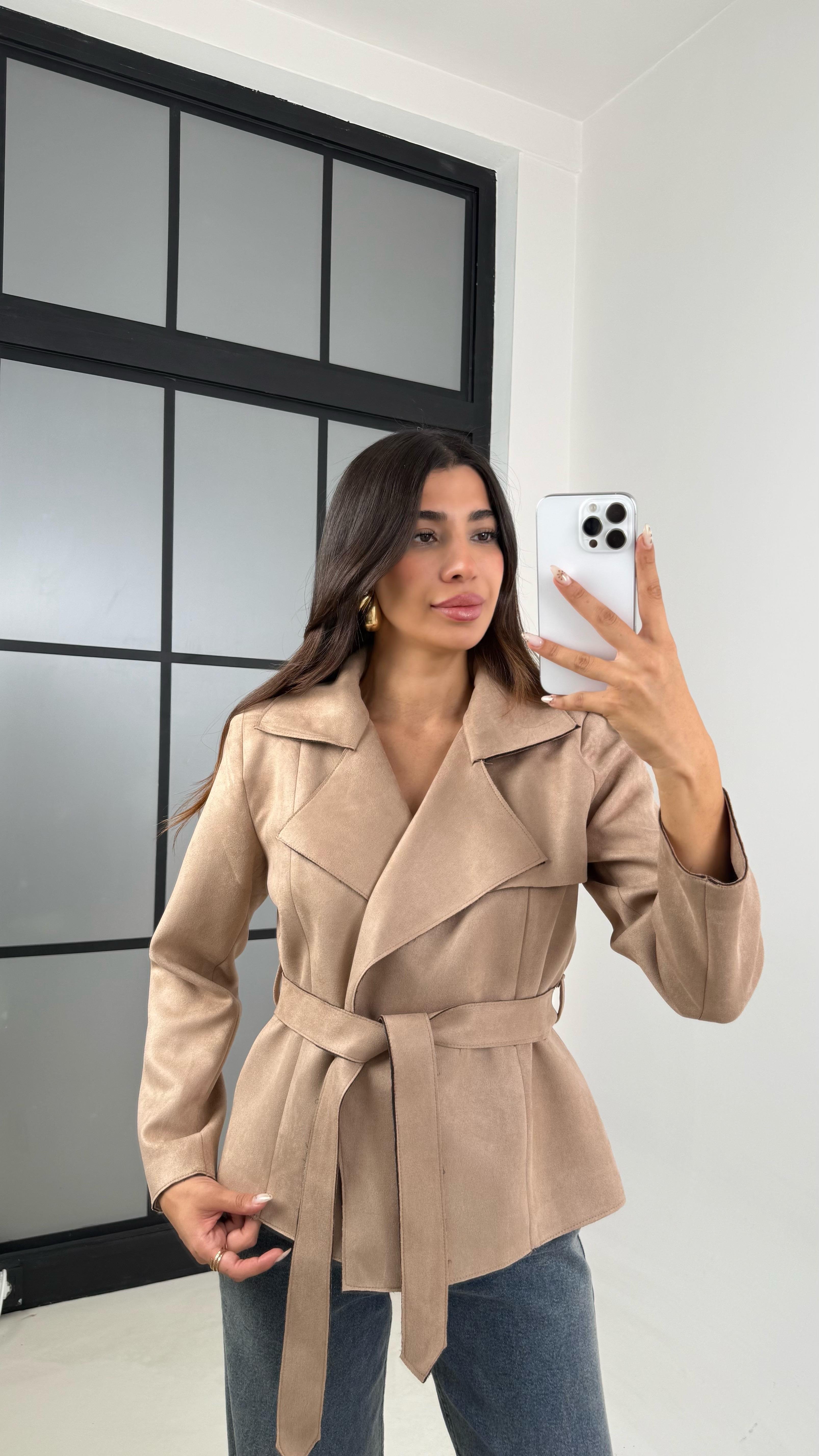 Vizon Vatkalı Kuşaklı Süet Ceket GAUS-00130GAUS السترات  GAUS-00130