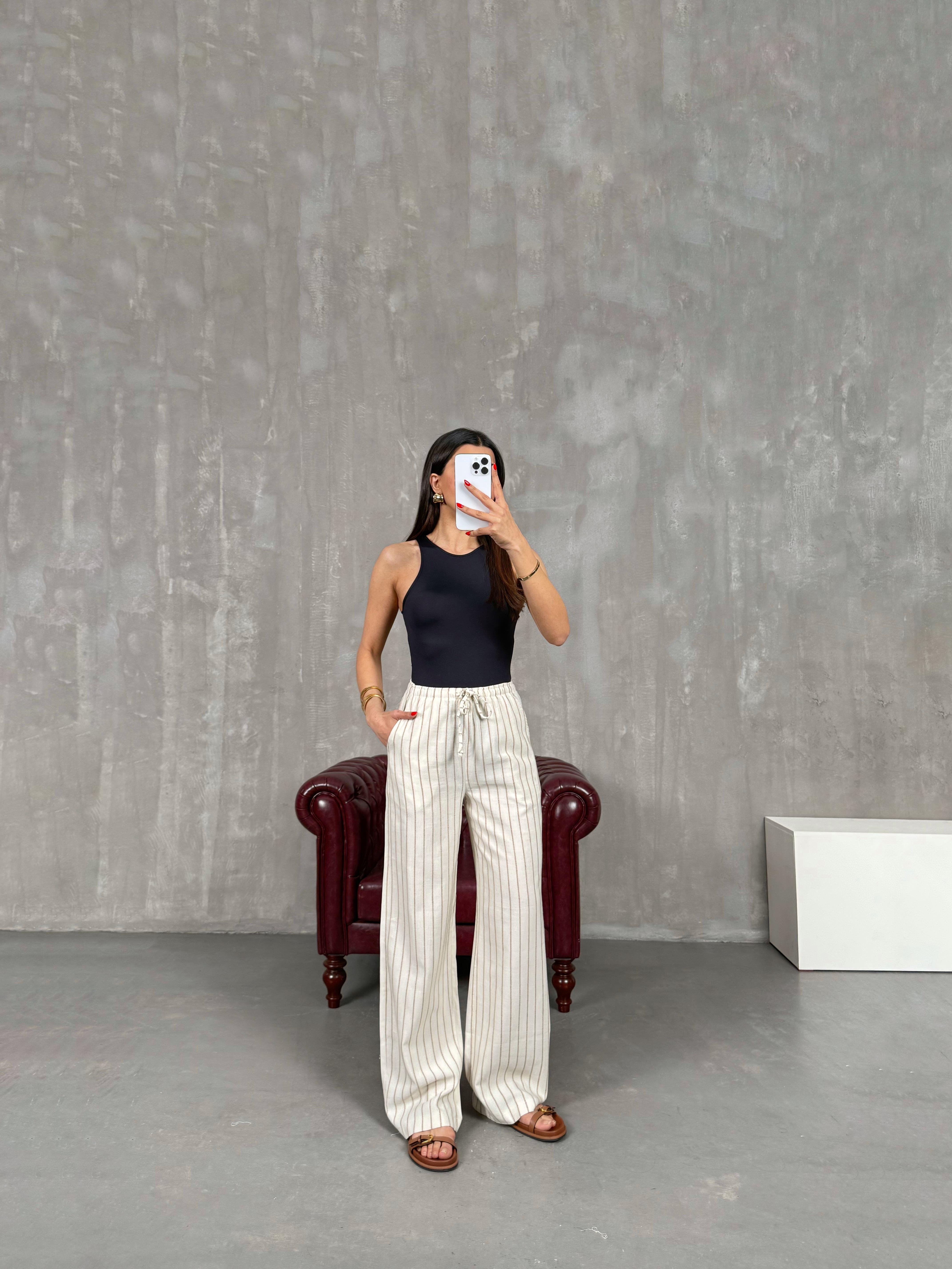 Taş Çizgili Keten Pantolon Gaus00161GausPANTOLONGU1001371