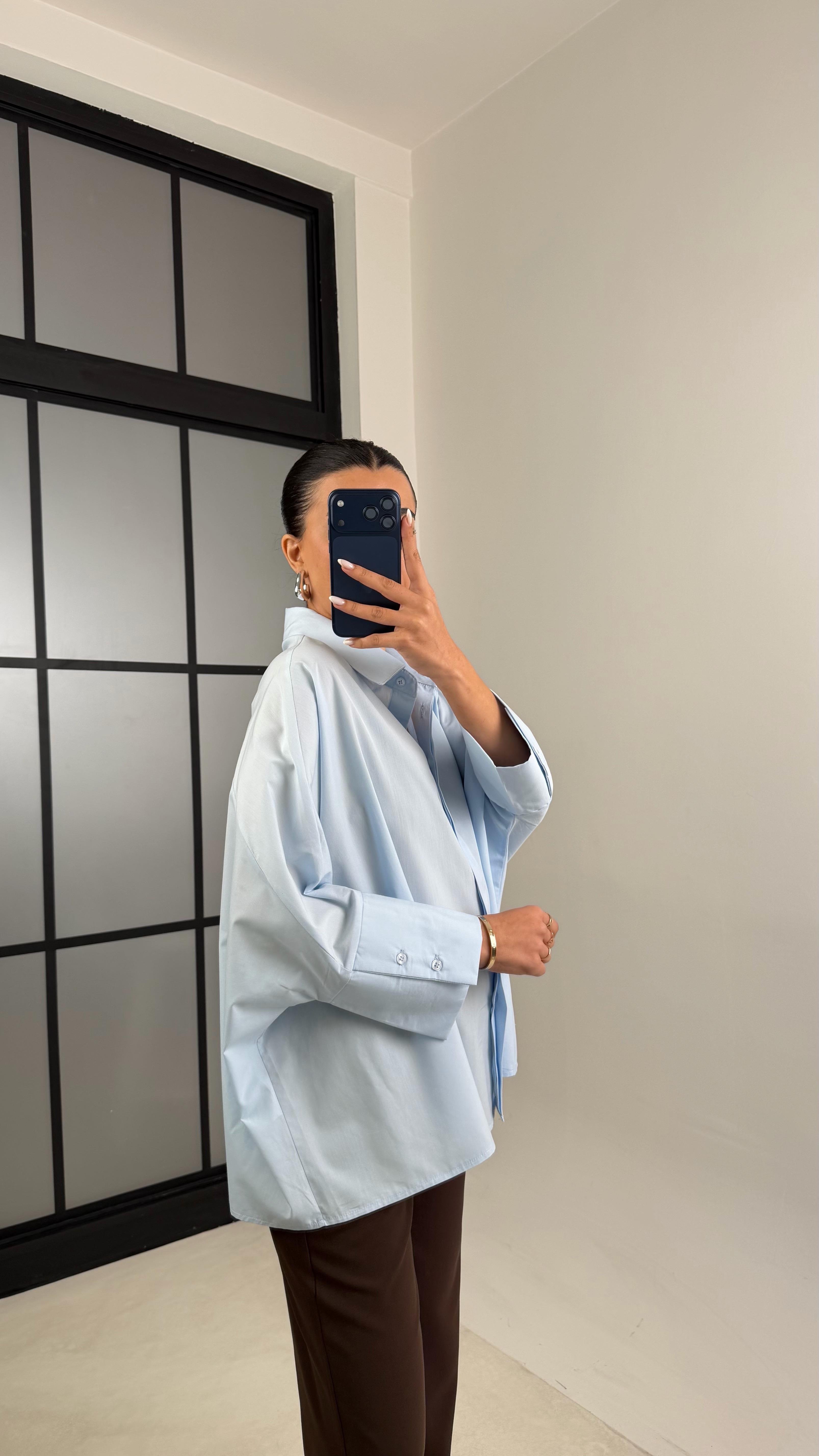 Mavi Yarasa Kol Poplin Gömlek GAUS-00545GAUS القمصان GAUS-00545