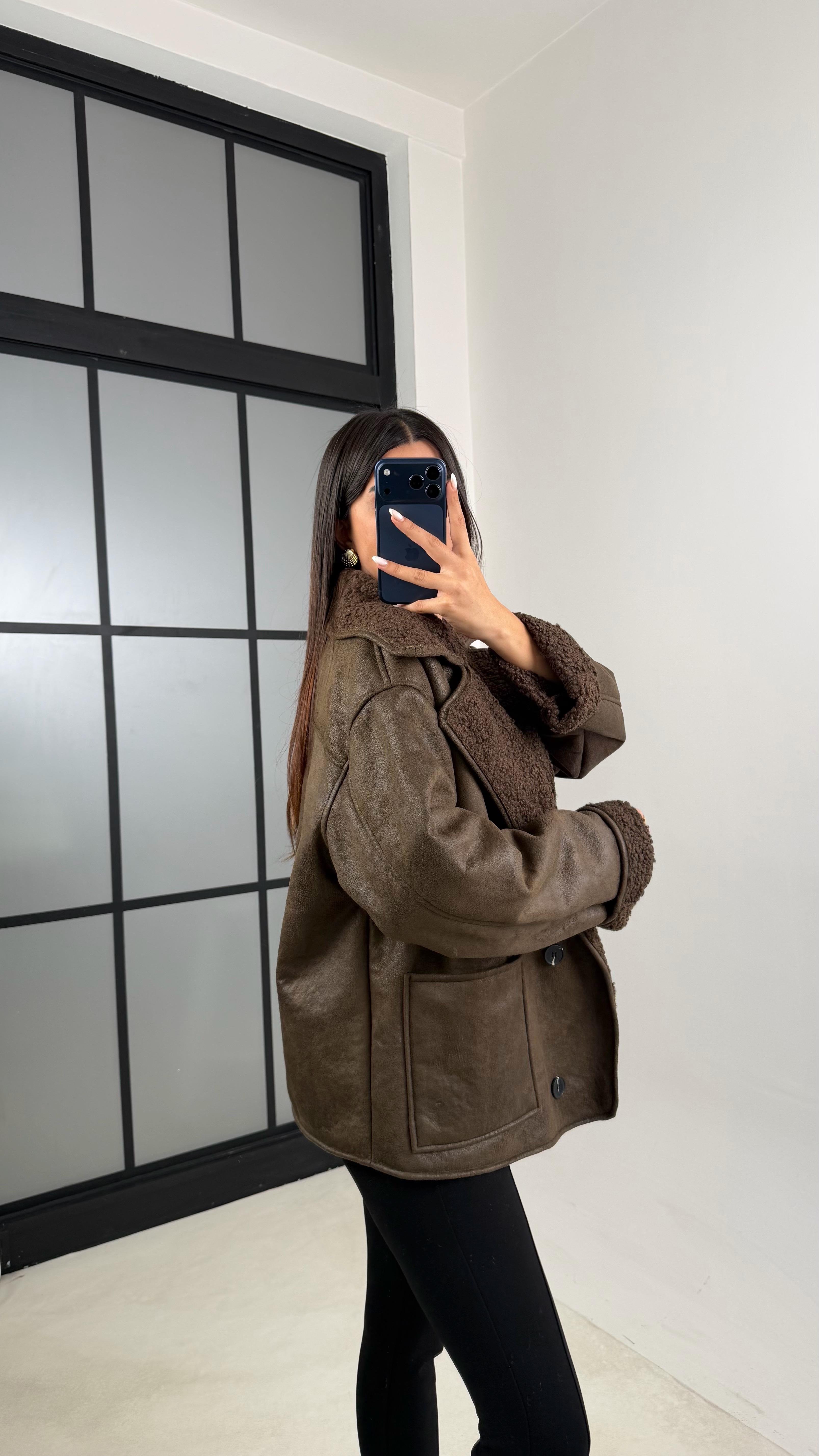 Kahve İçi Kürk Detaylı Cepli Süet Mont GAUS-00631GAUS الجواكيت GAUS-00631