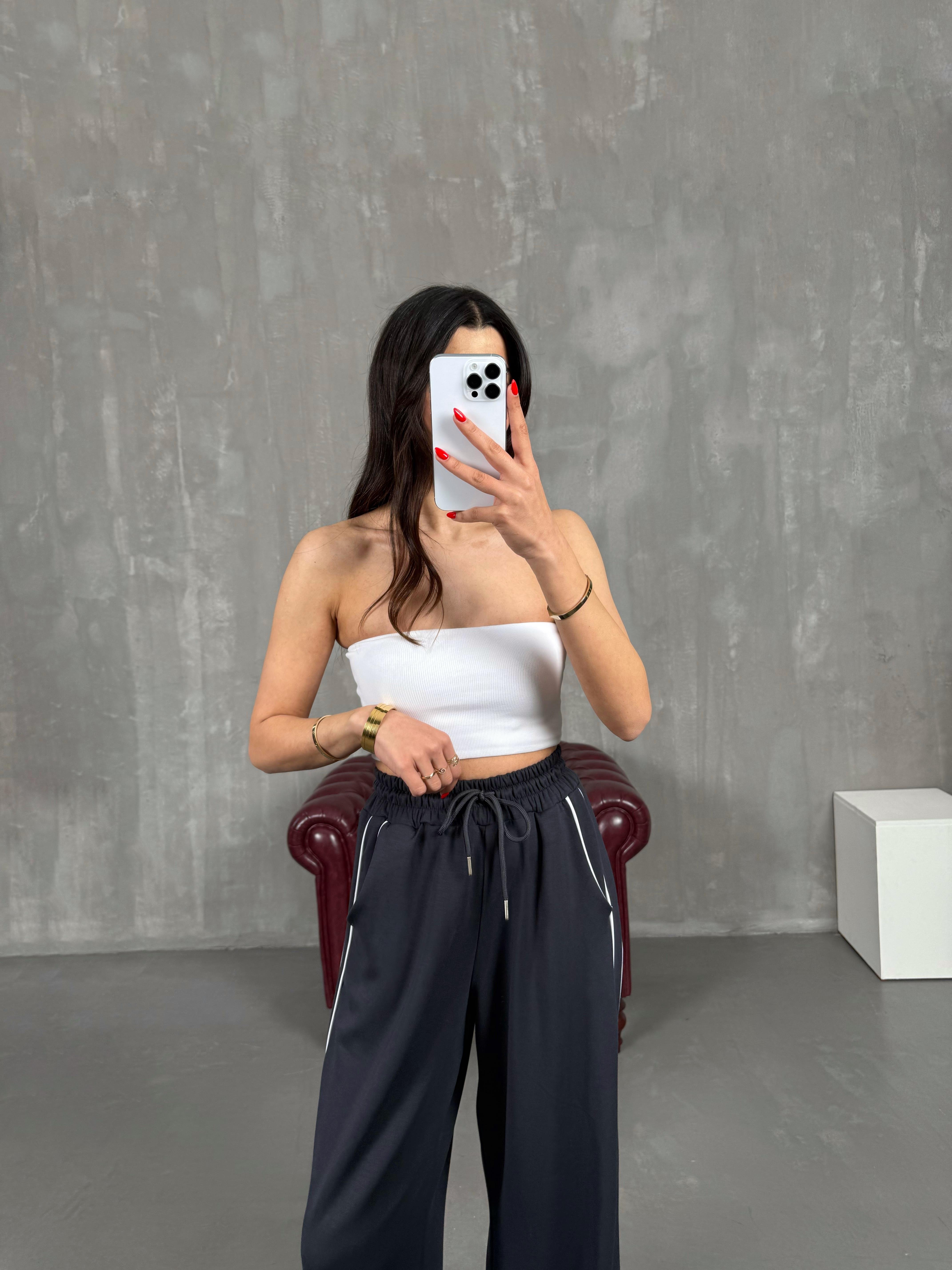 Antrasit Şeritli Modal Kumaş Eşofman Altı Gaus00180GausEŞOFMANGU1001421