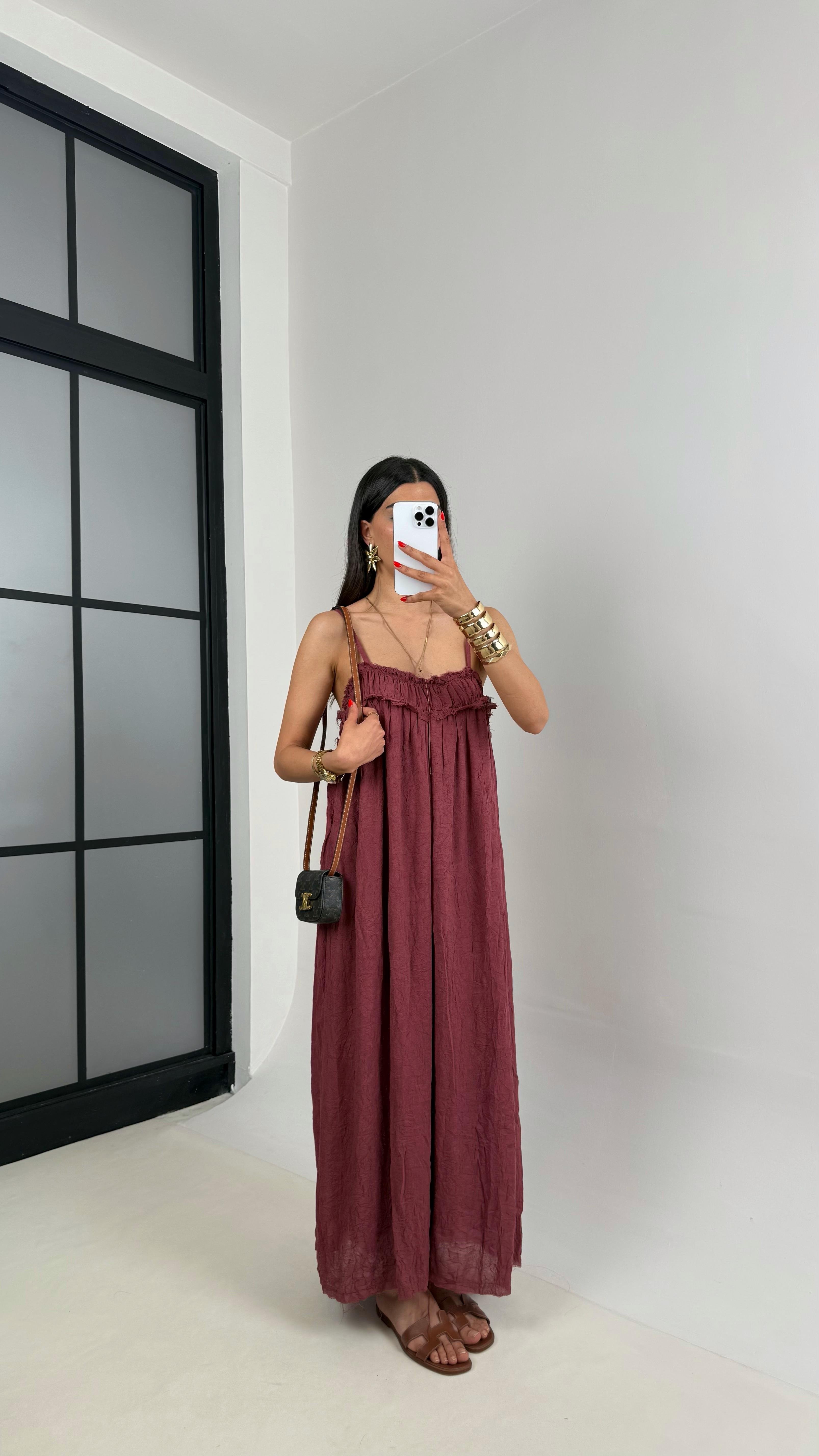 Bordo  Ayarlanabilir Askılı Astarlı Gipeli Tasarım Keten Takım Gaus00484GausELBİSEGU1002136