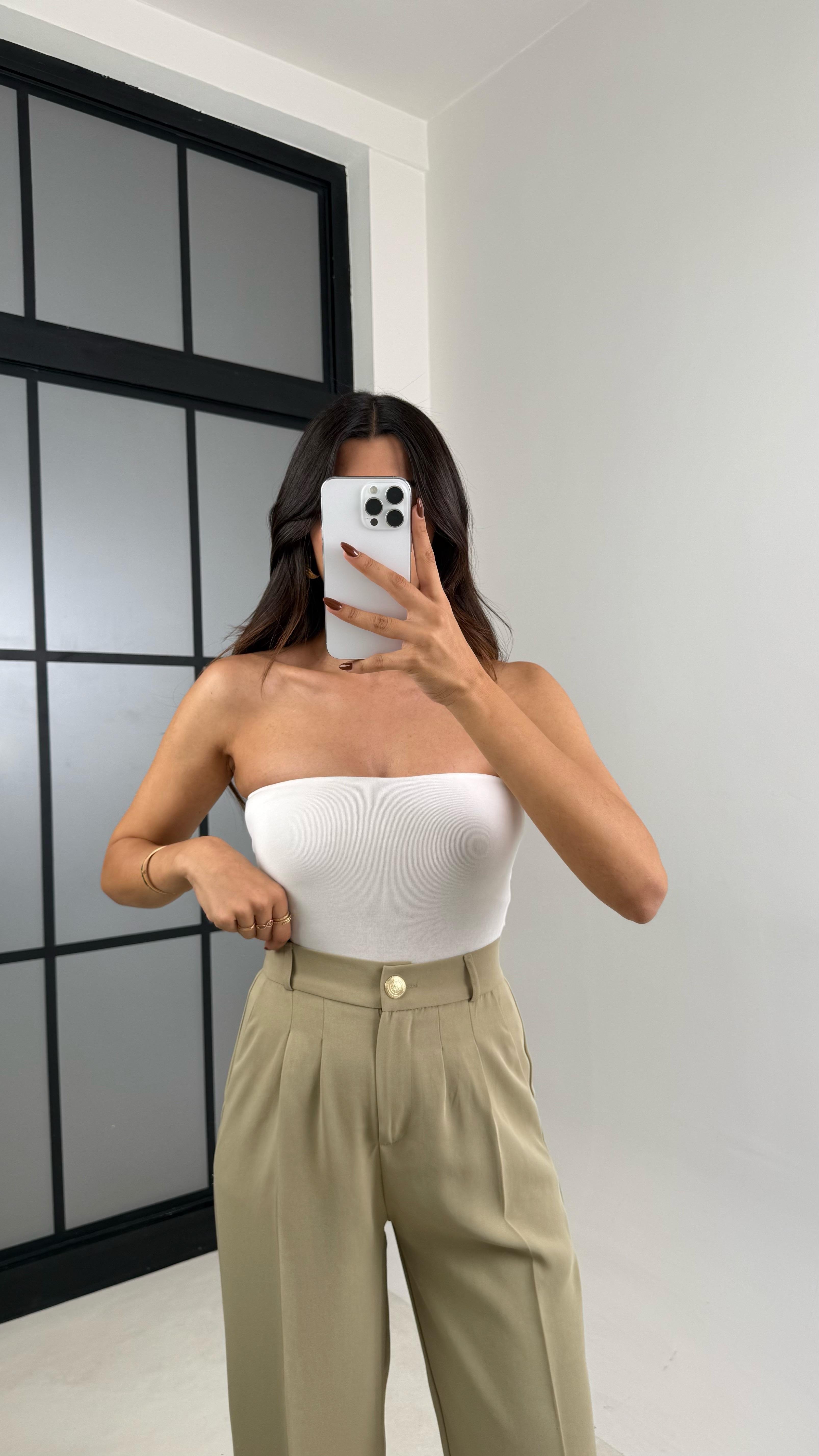 Yeşil Gold Düğmeli Beli Lastikli Premium Pantolon GAUS-00141GAUSPANTOLONGAUS-00141