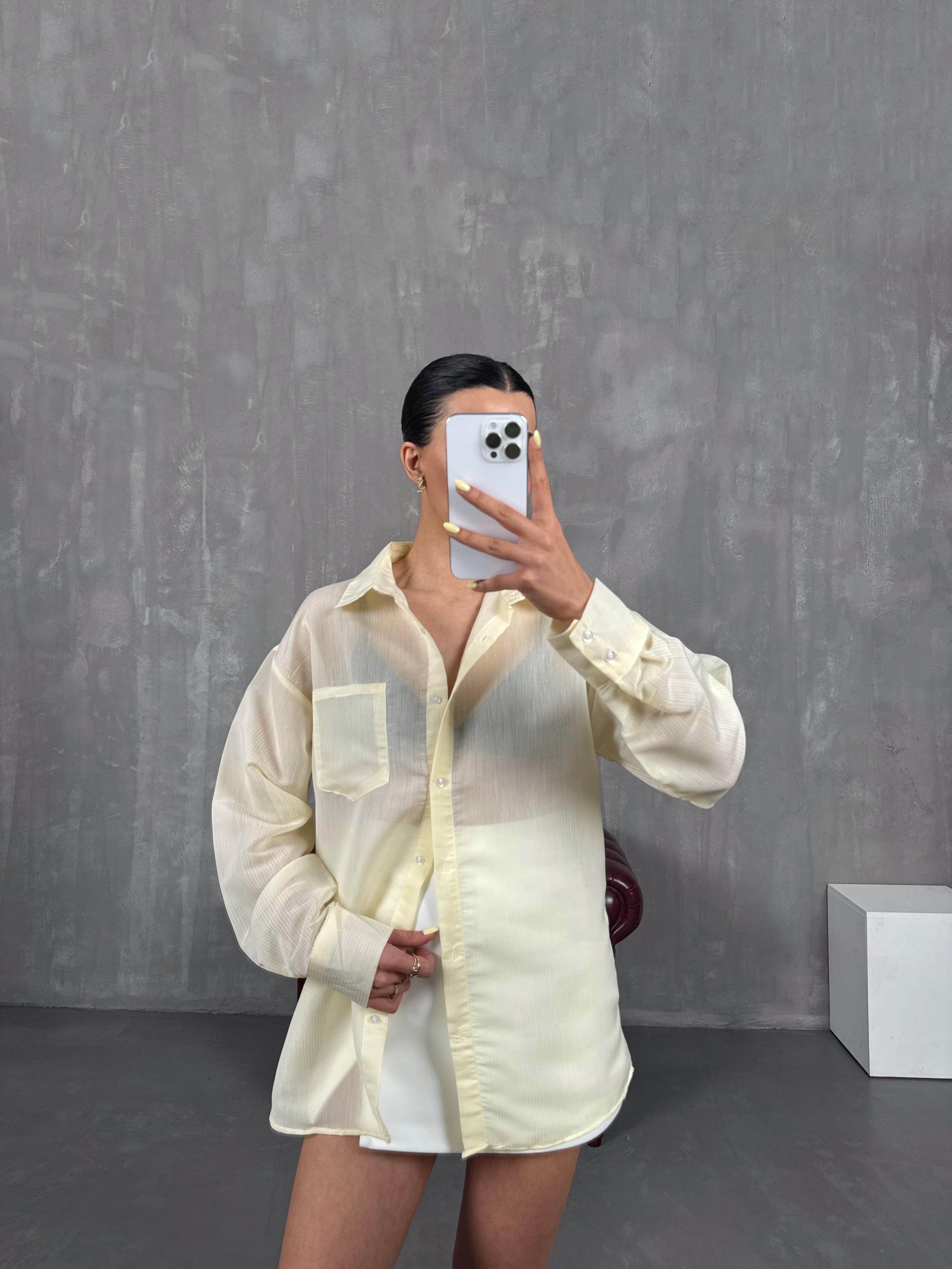 Sarı Çizgili Hafif Transparan Muadil Gömlek Gaus00153GausGÖMLEKGU1001354