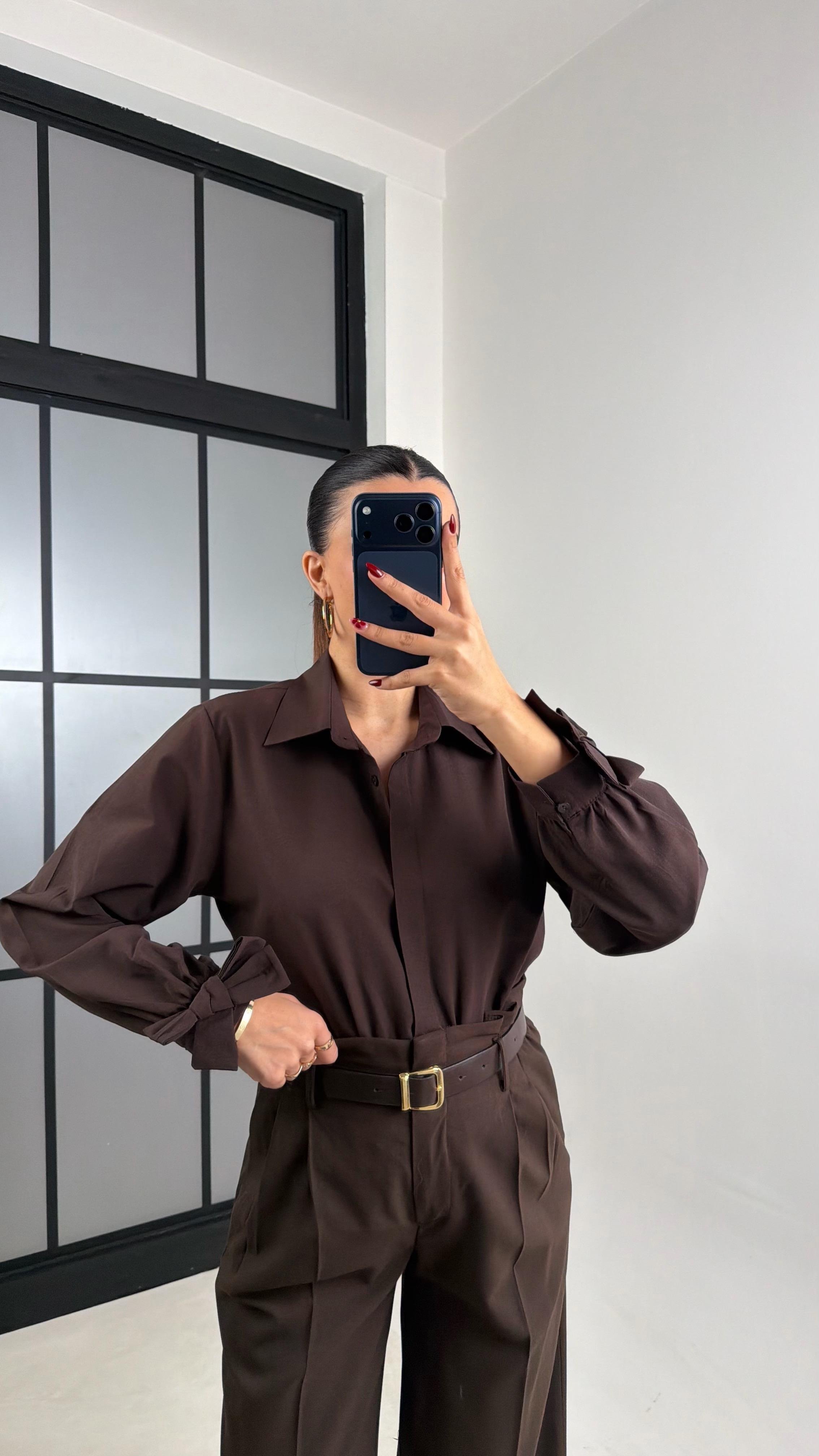 Acı Kahve Kol Kurdele Detaylı Gömlek GAUS-00680GAUS القمصان GAUS-00680