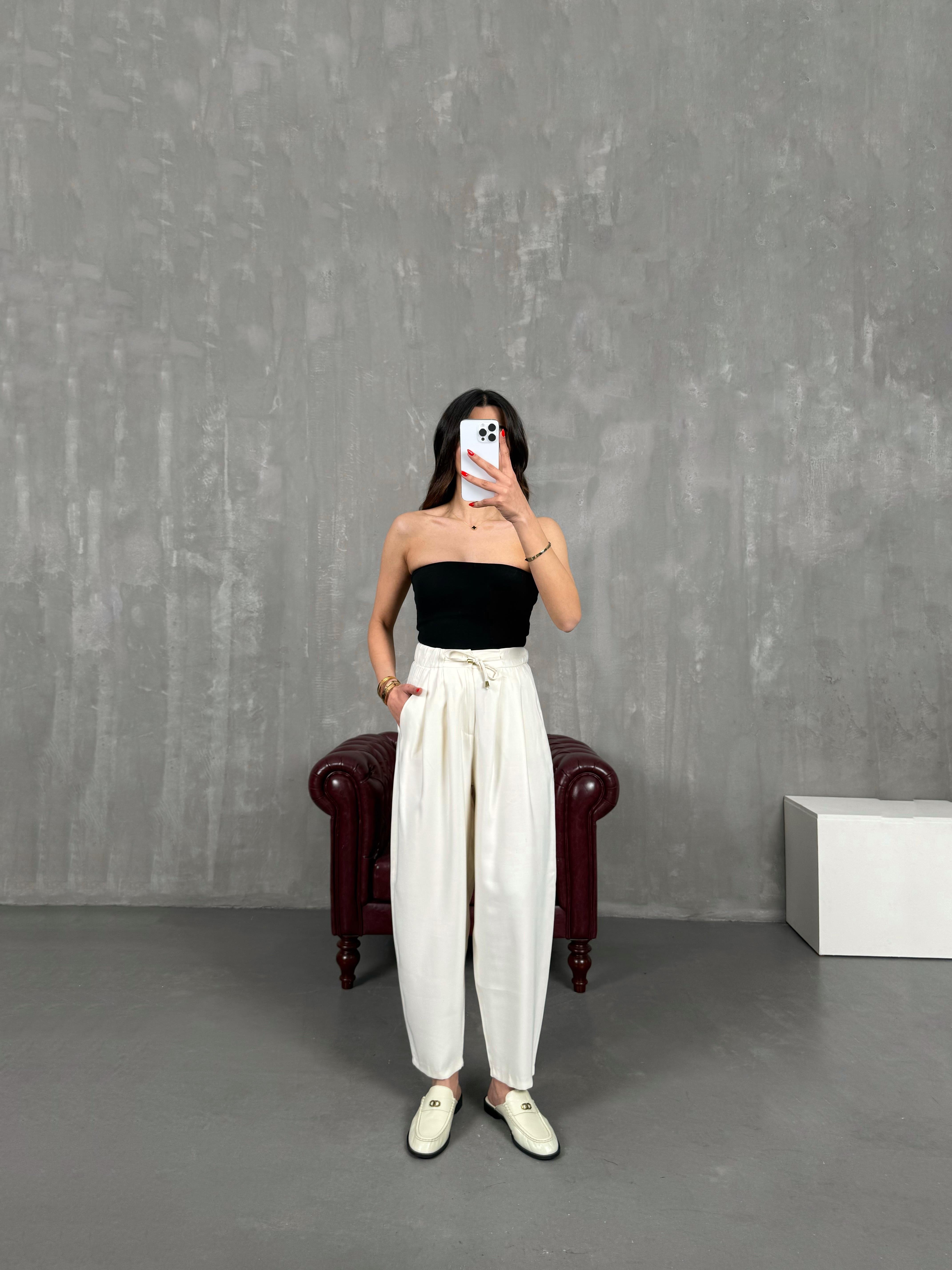 Vetra Krem Önden Bağlama Detaylı Havuç Model Şalvar PantolonGausPANTOLONGU1001394