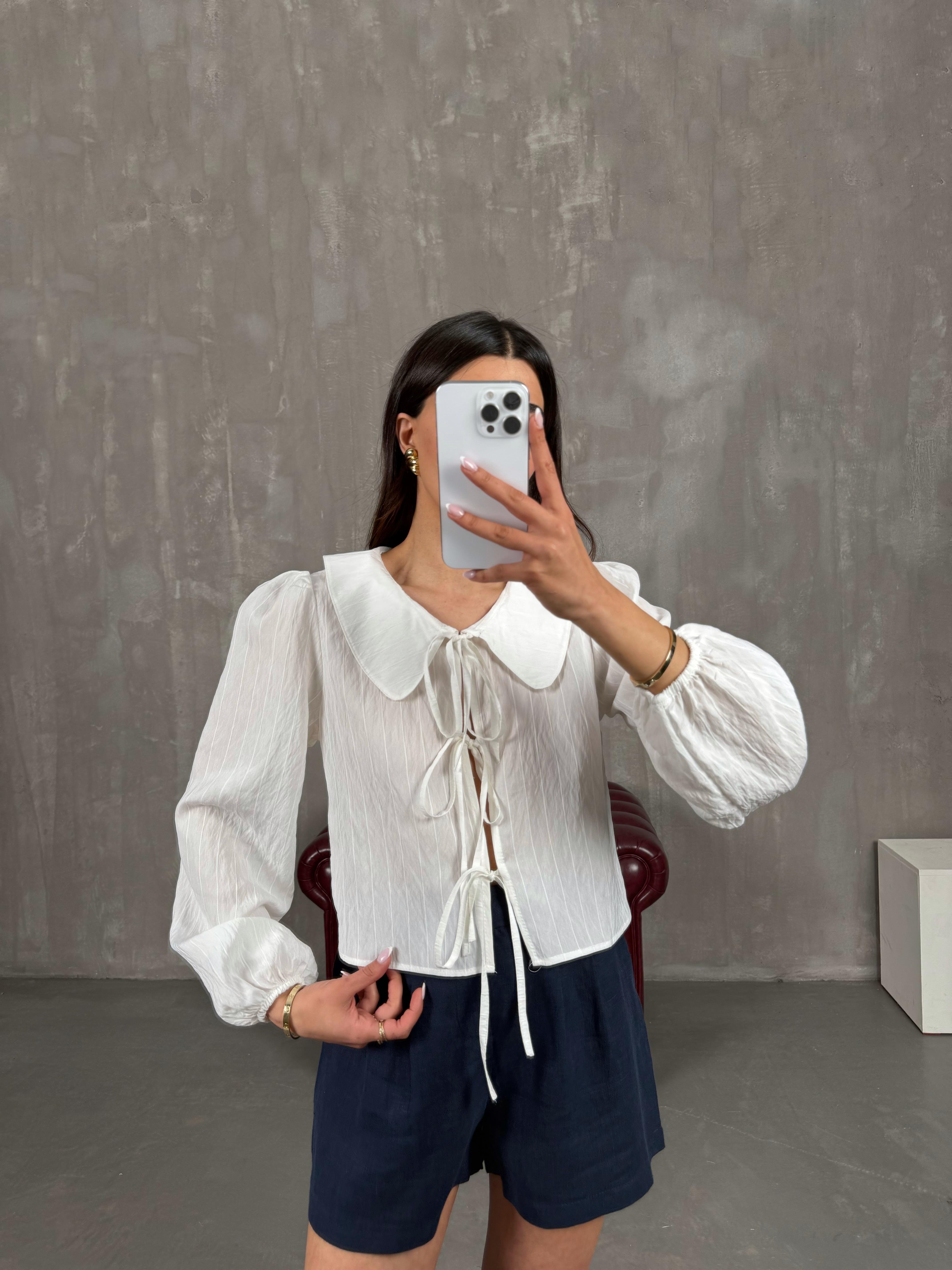 Beyaz Bağlamalı Bebe Yaka Tensel Gömlek Gaus00258GausGÖMLEKGU1001598