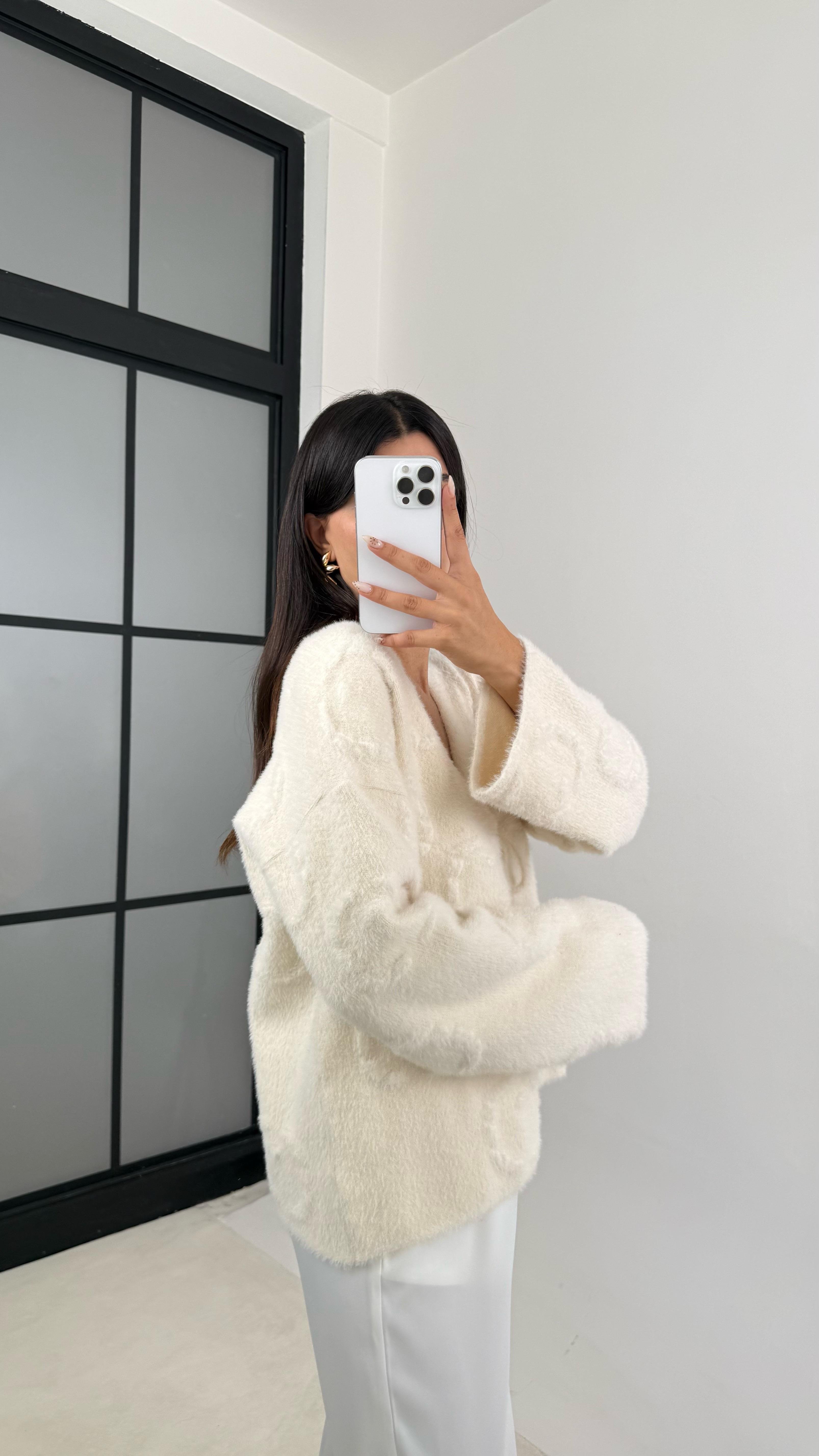 Ekru Önü Bağlamalı Premium Sakallı Hırka GAUS-0092GAUS الكارديغان  GAUS-0092