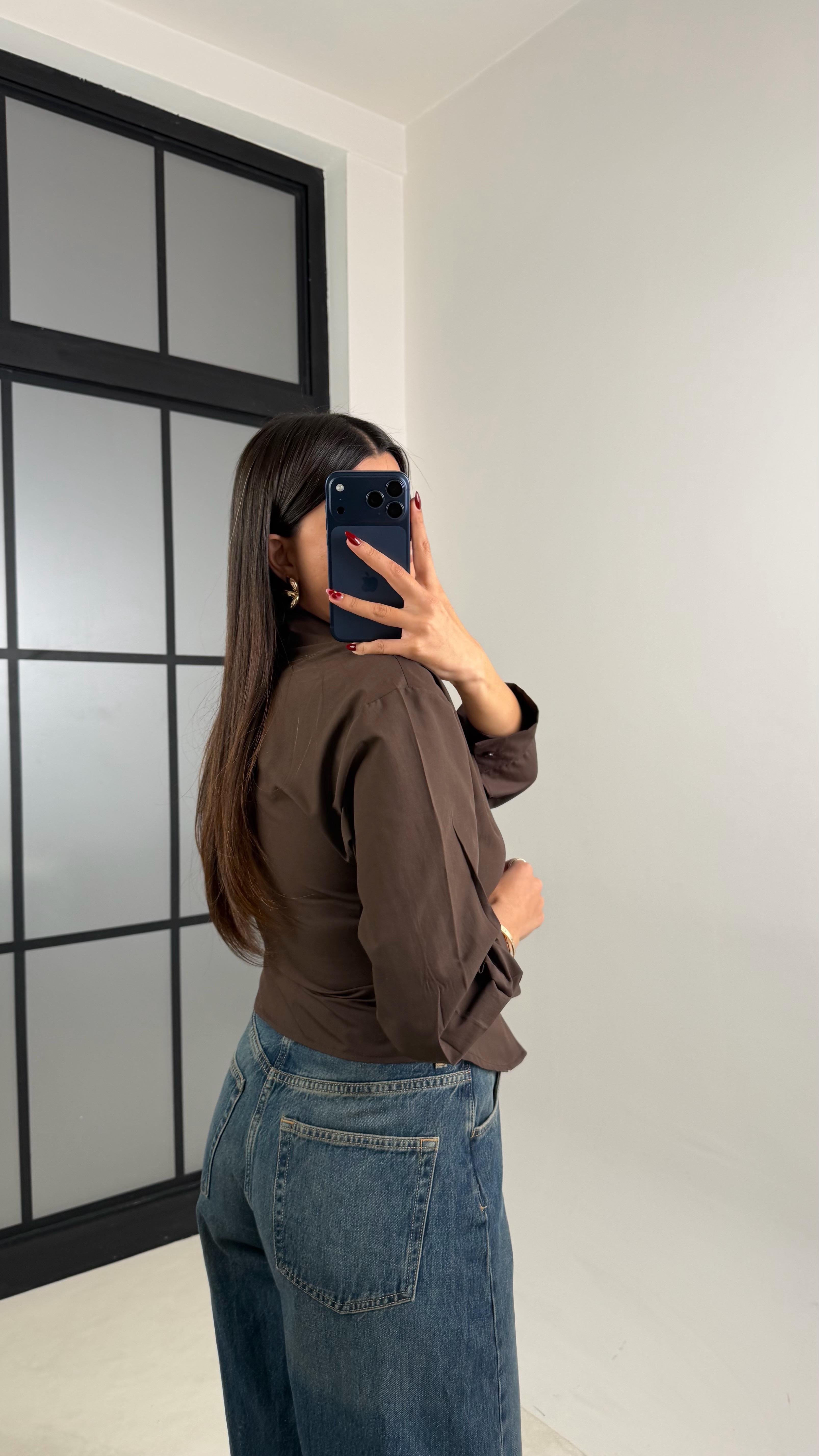 Acı Kahve Asimetrik Kesim Poplin Gömlek GAUS-00623GAUS القمصان GAUS-00623