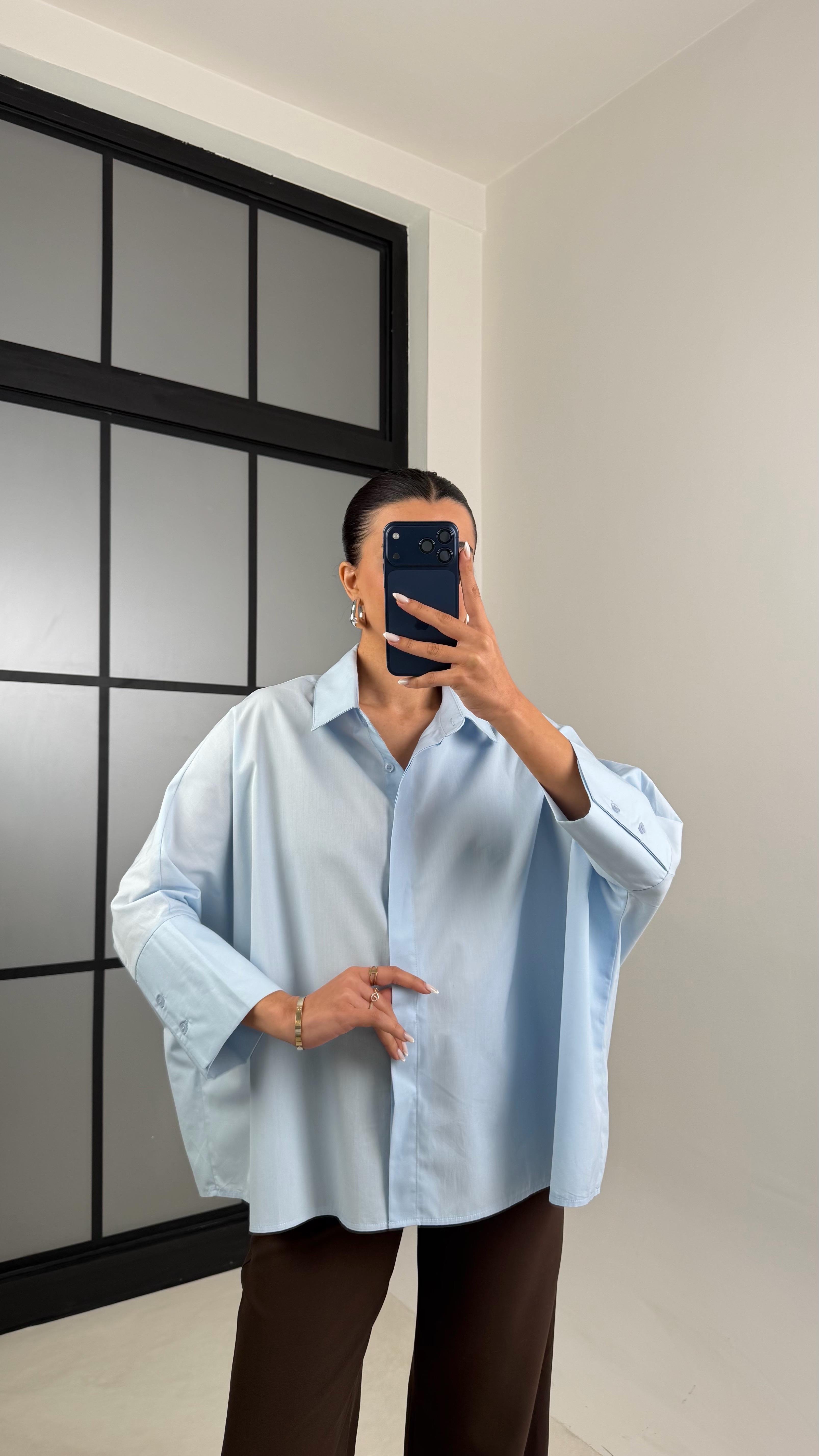 Mavi Yarasa Kol Poplin Gömlek GAUS-00545GAUS القمصان GAUS-00545