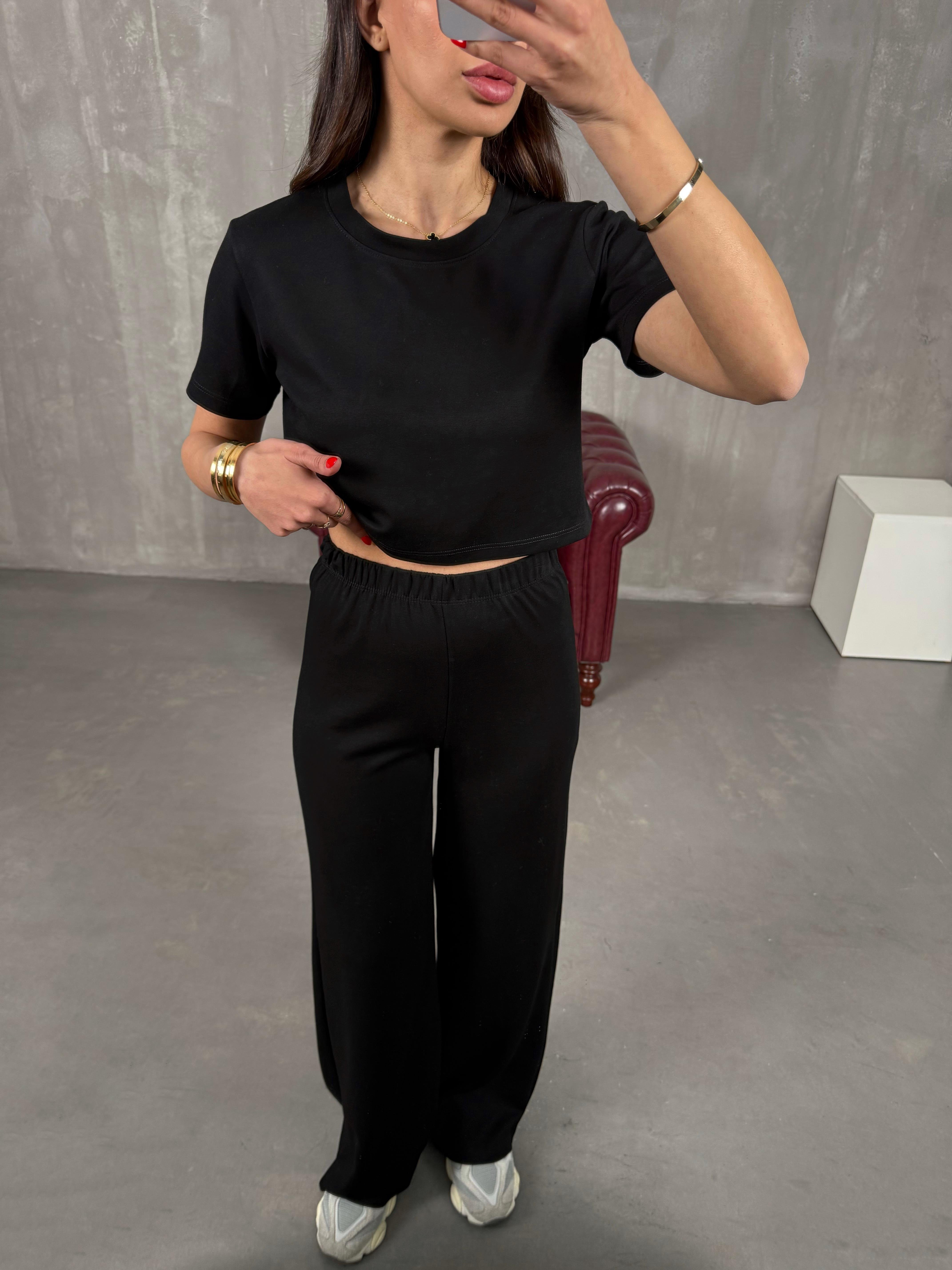 Siyah Bisiklet Yaka Modal Kumaş Basic Takım Gaus00170GausTAKIMGU1001395