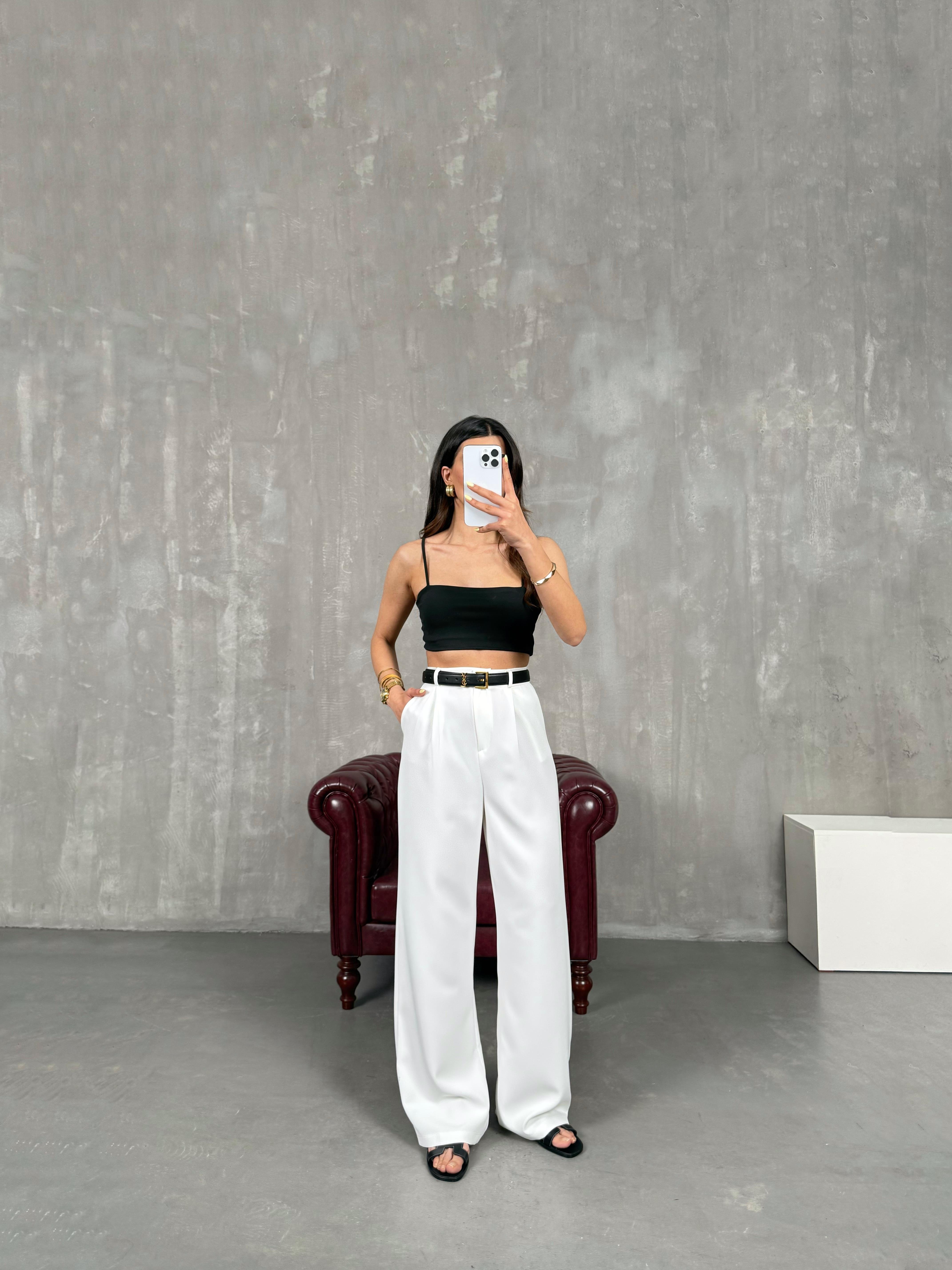 Beyaz Palazzo Kumaş Pantolon Gaus00140GausPANTOLONGU1001320