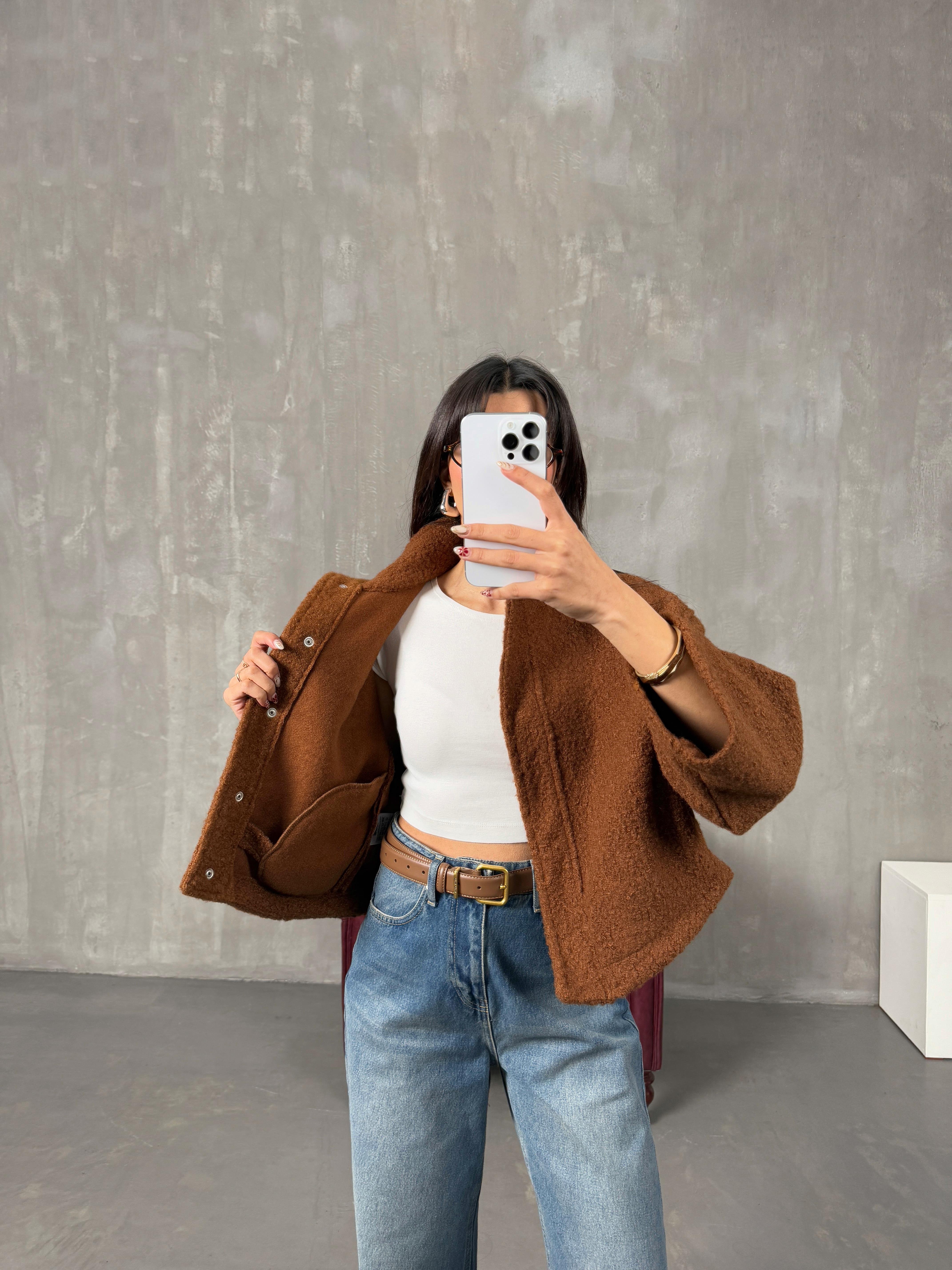 Cute Kahve MD Model Buklet Çıtçıt Düğmeli CeketGausCEKETGU100149