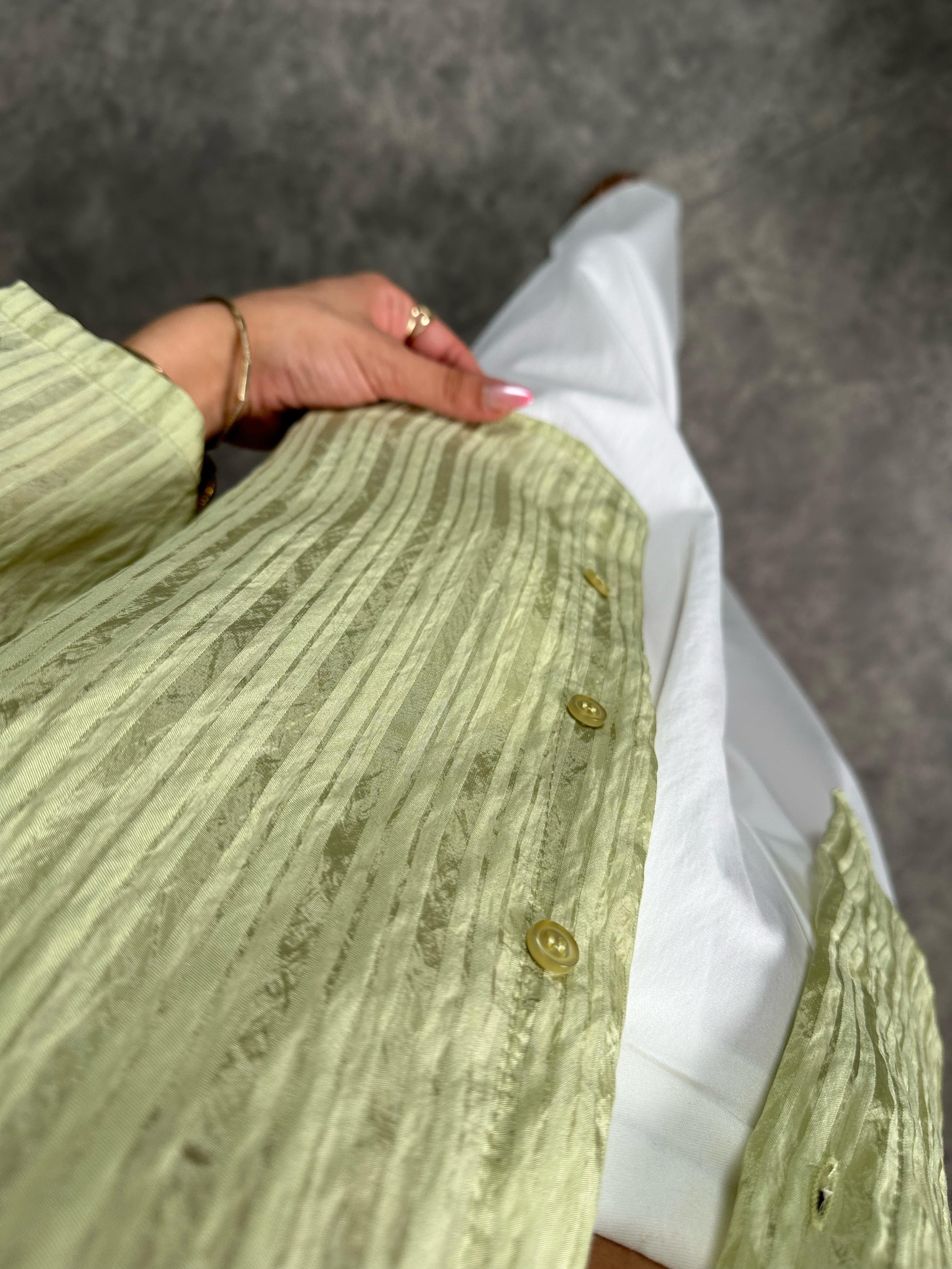 Foam Premium Yeşil Çizgili Oversize GömlekGausGÖMLEKGU008644