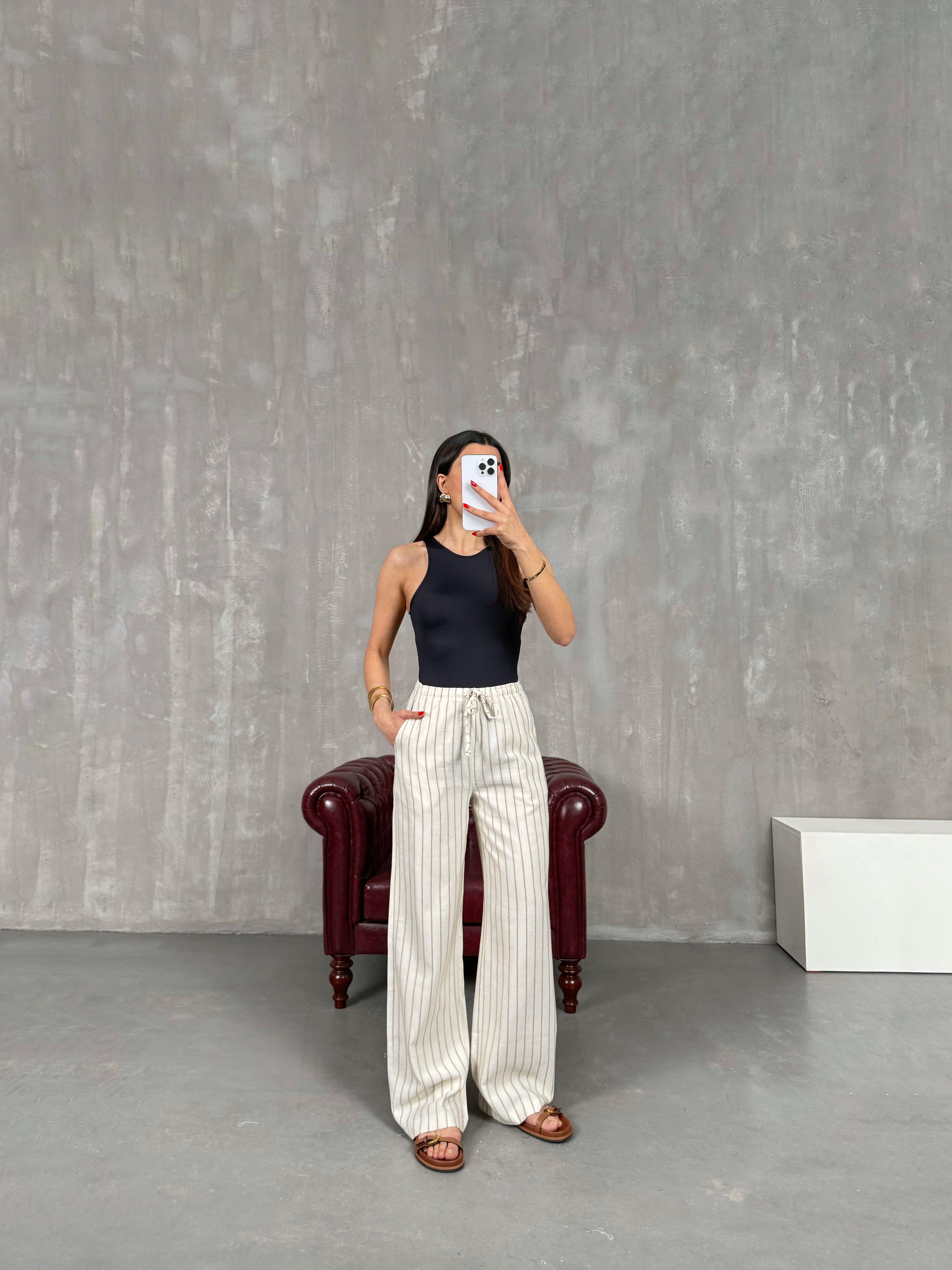 Taş Çizgili Keten Pantolon Gaus00161GausPANTOLONGU1001371