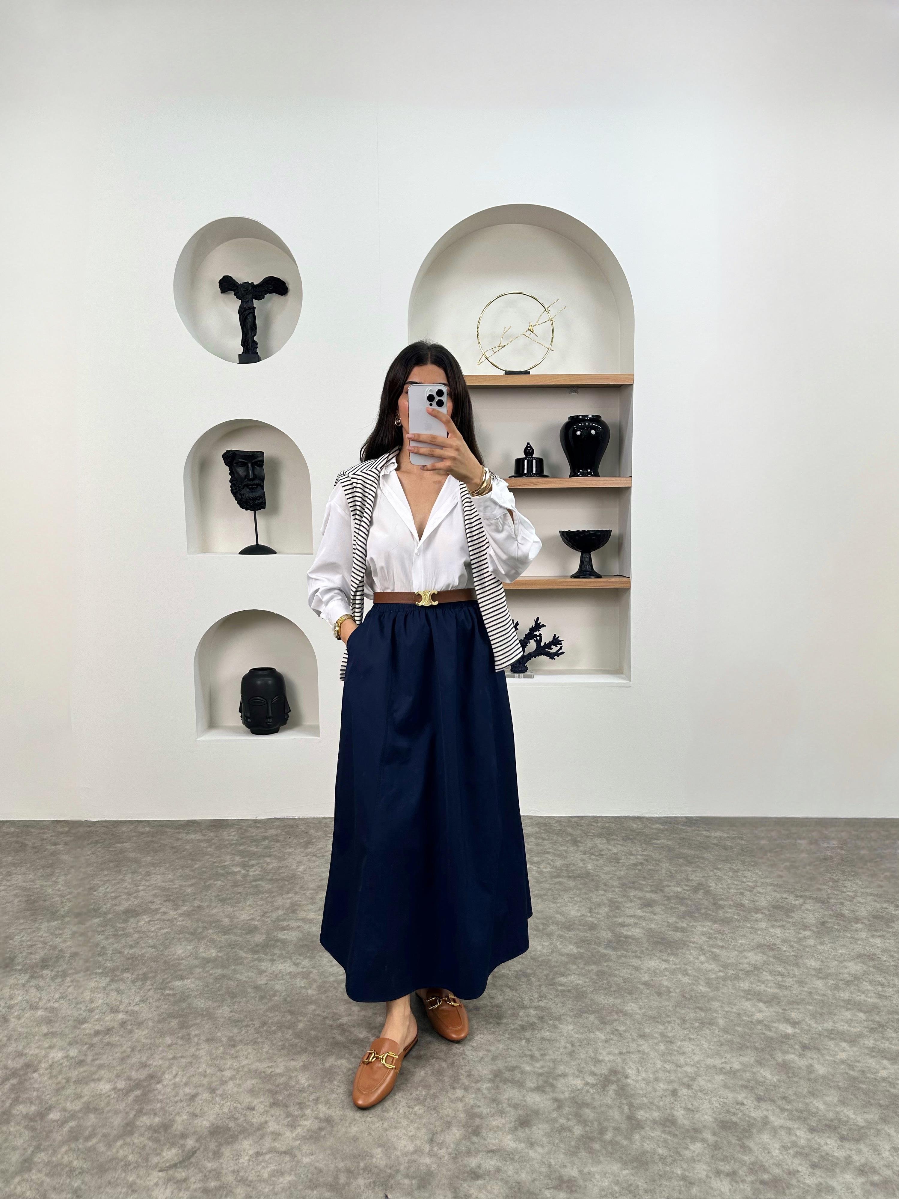 Gosa Lacivert Beli Lastikli Gabardin Kumaş EtekGausETEKGU008960