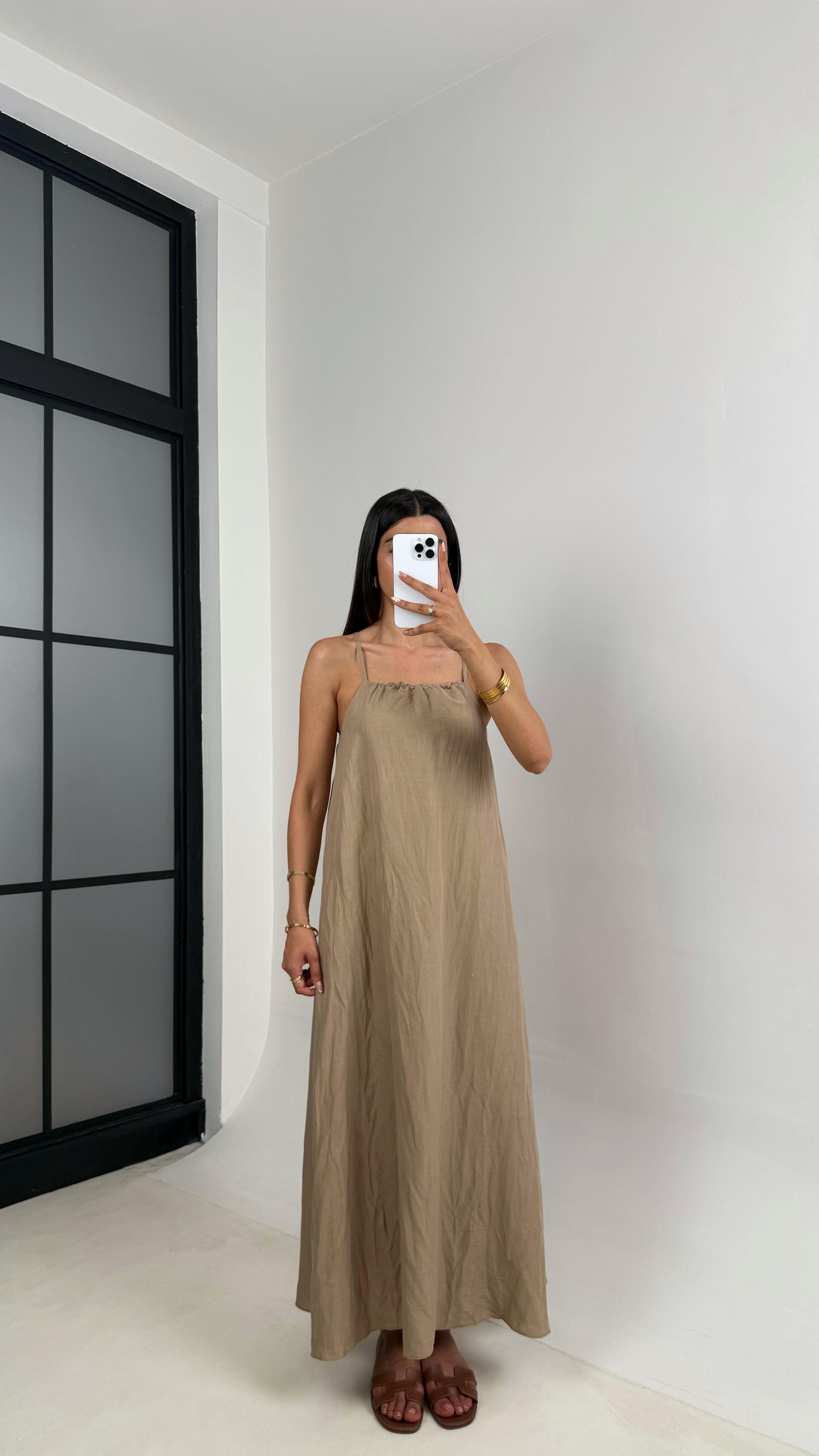 Vizon Ayarlanabilir Askılı Muadil Kırışık Kumaş Elbise Gaus00674GausELBİSEGU1002552