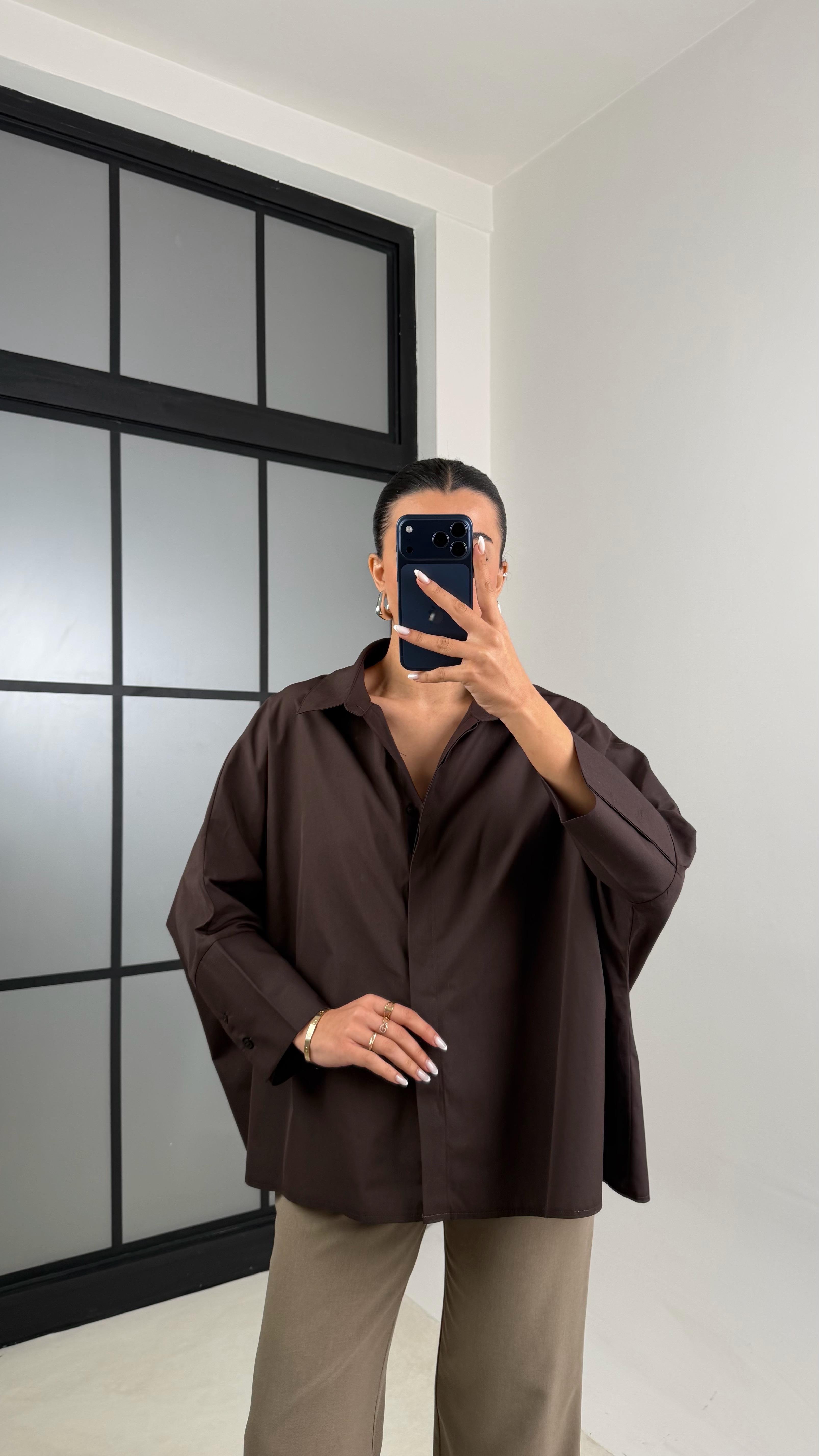 Acı Kahve Yarasa Kol Poplin Gömlek GAUS-00545GAUS القمصان GAUS-00545