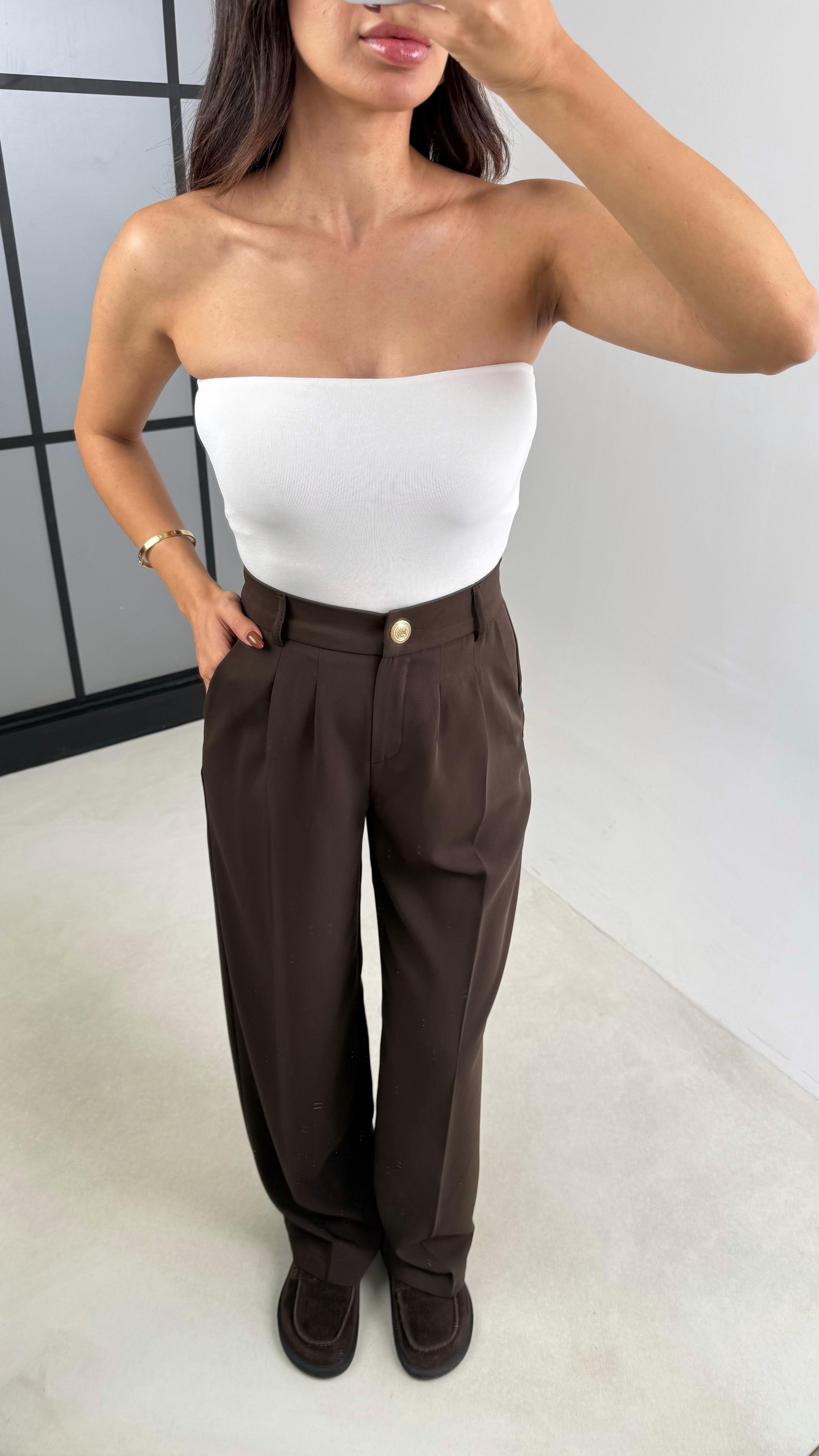 Acı Kahve Gold Düğmeli Beli Lastikli Premium Pantolon GAUS-00141GAUSPANTOLONGAUS-00141