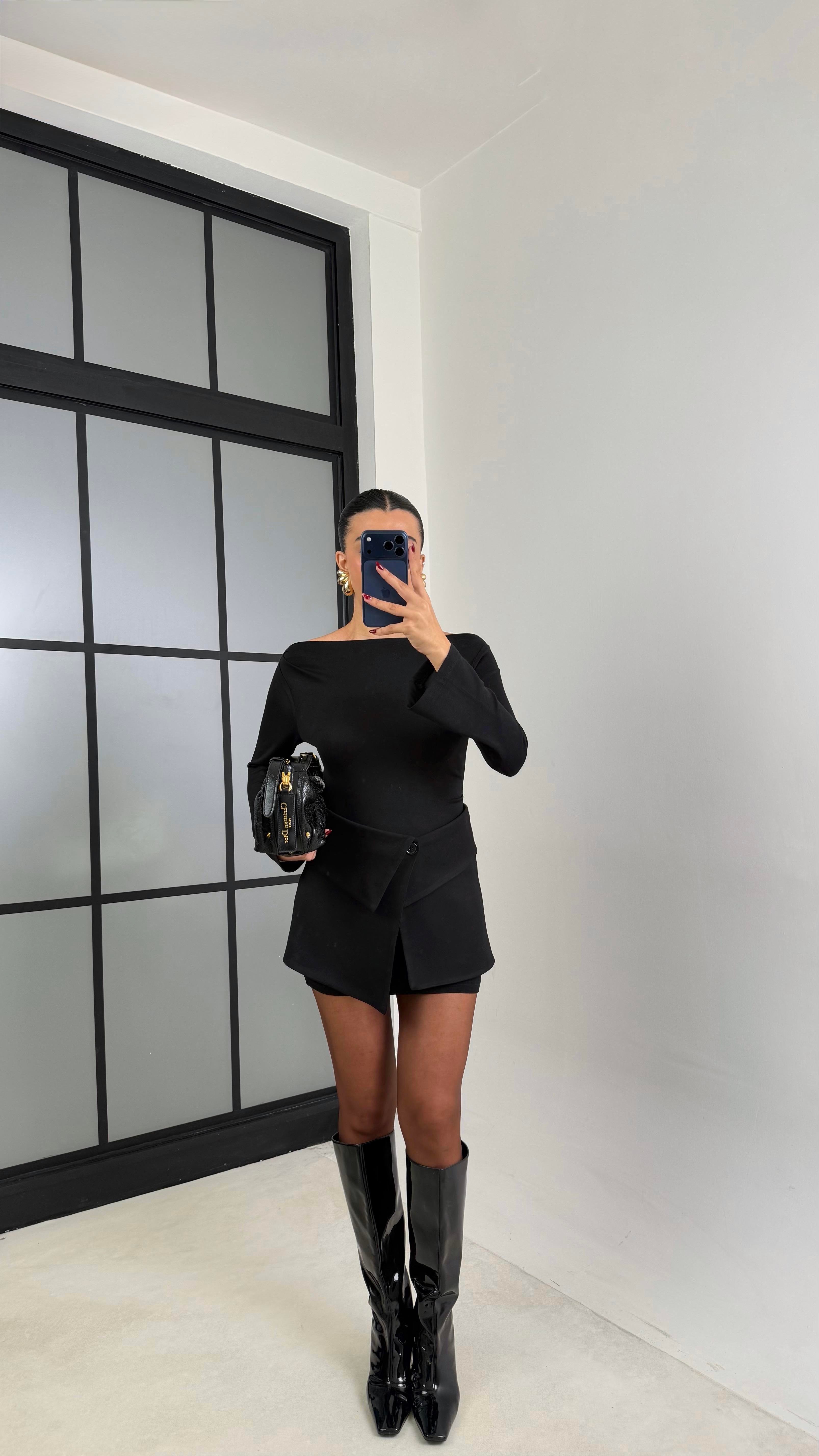 Siyah Mini Elbise Etekli İkili Takım GAUS-00717GAUSTAKIMGAUS-00717