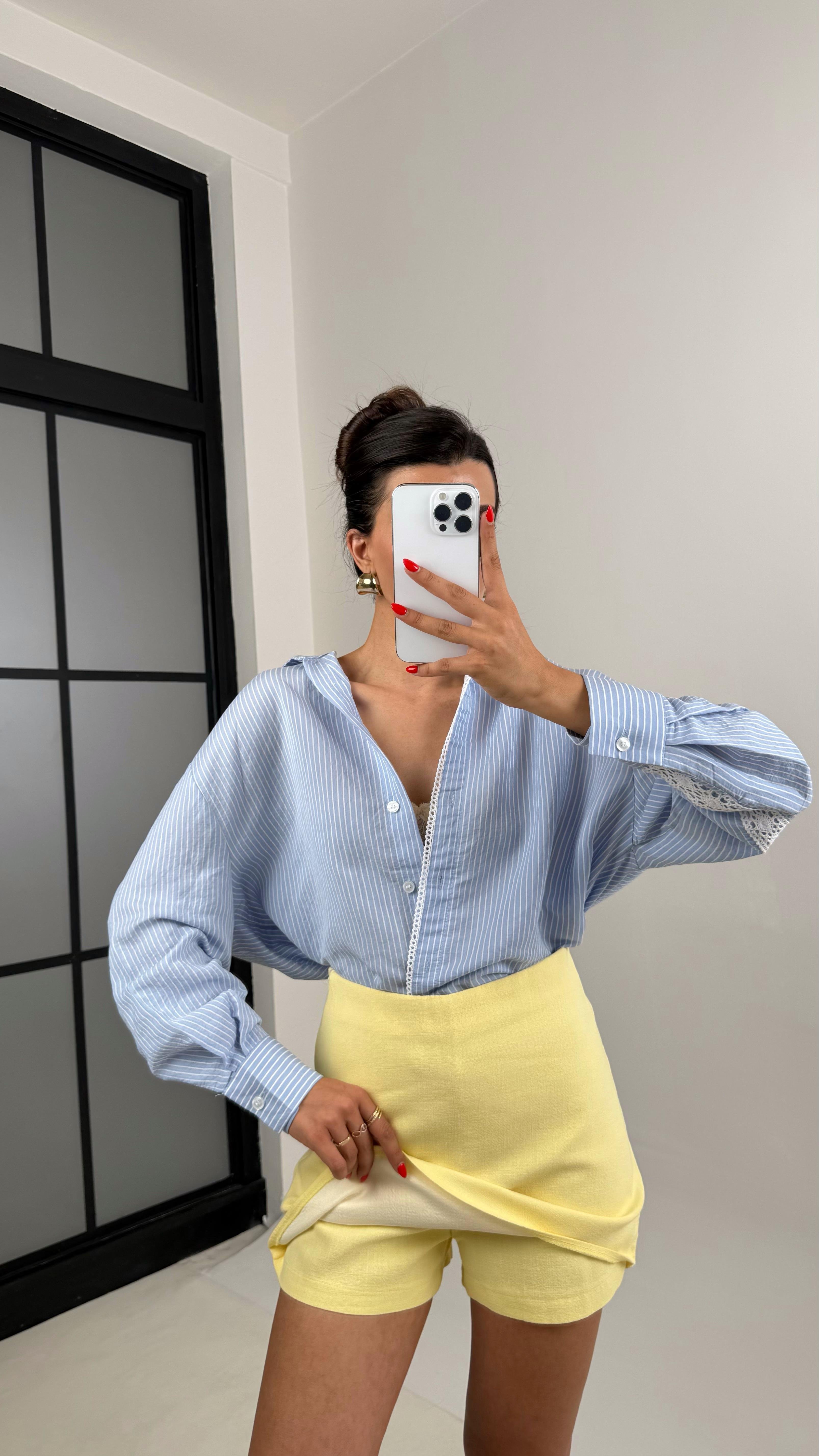 Sarı Şortlu Keten Etek Gaus00521GausETEKGU1002222