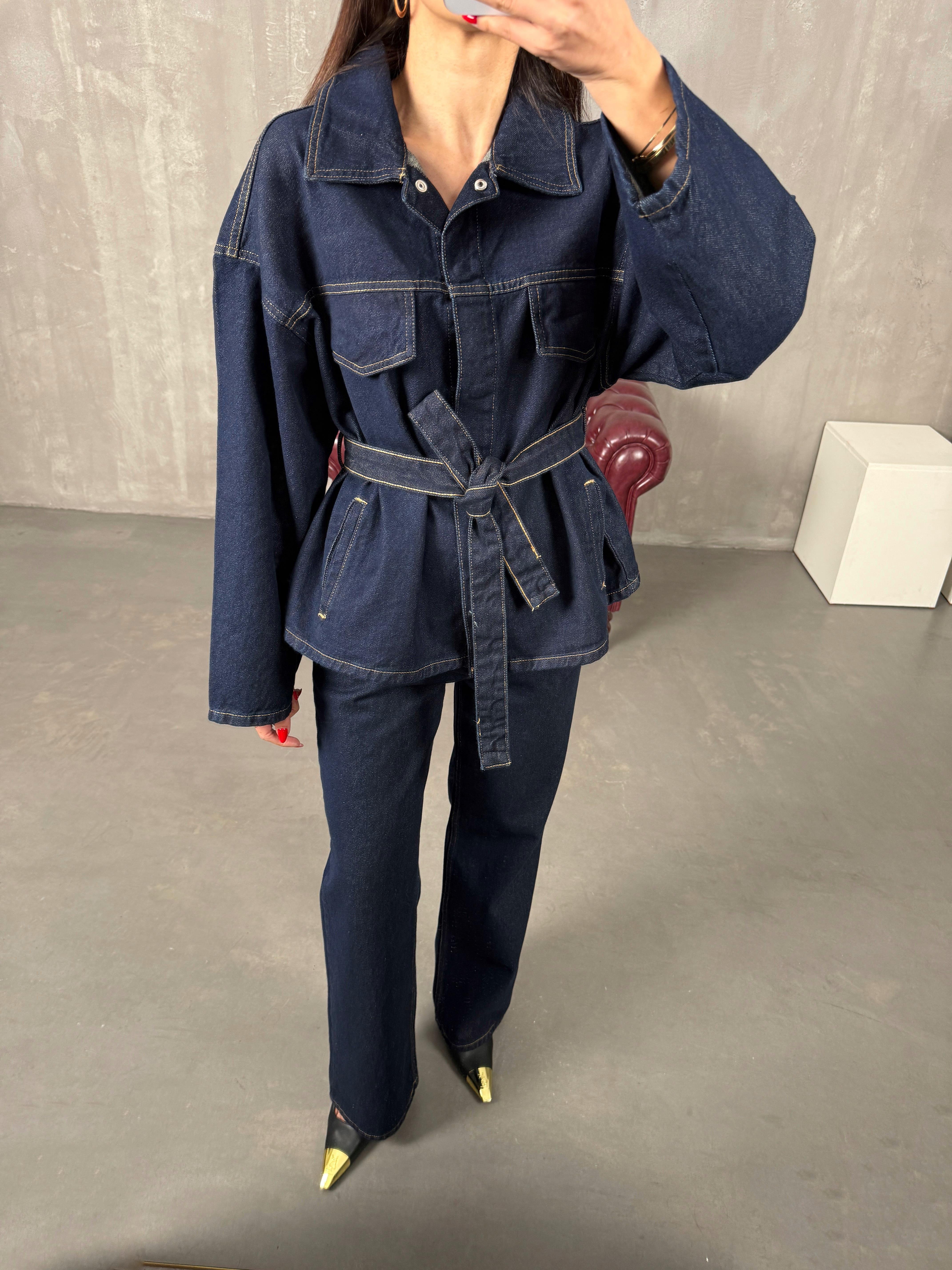 Vanola Lacivert Belden Kuşaklı Tasarım Premium Denim Takım GausTAKIMGU100491