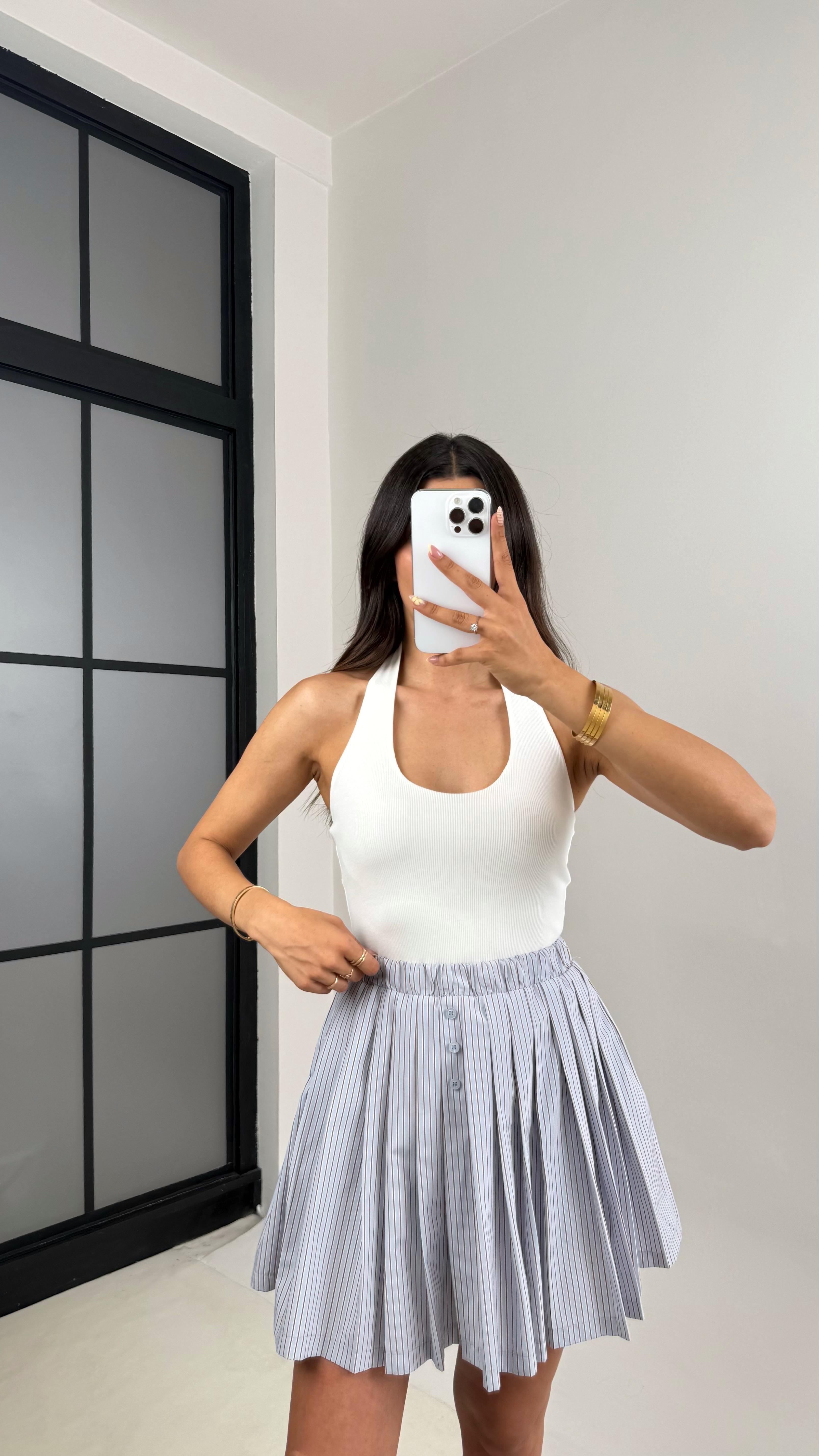 Mavi Bordo Şeritli Pileli Şort Etek Gaus00650GausETEKGU1002512