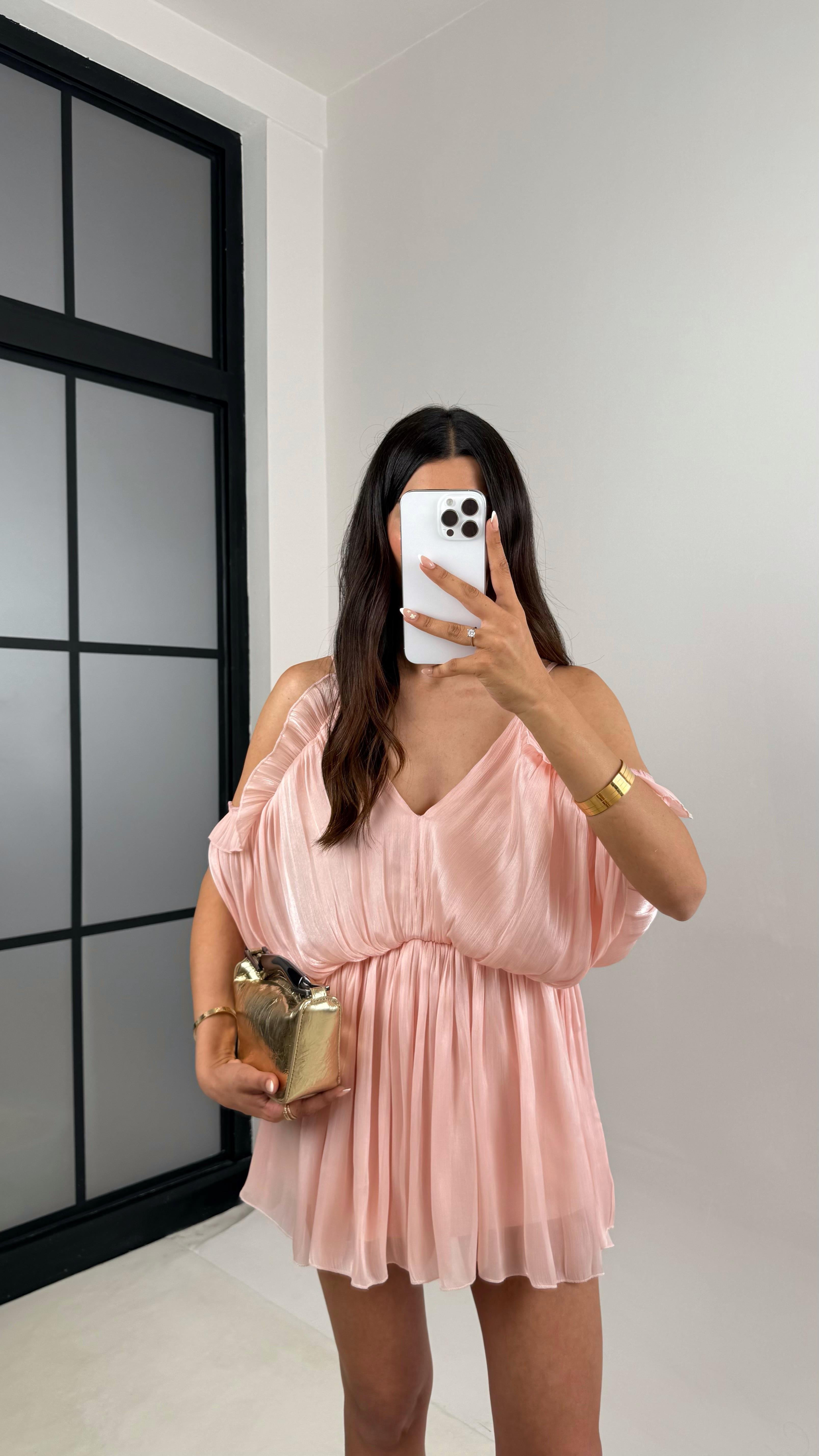 Pembe Ayarlanabilir Askılı Parlak Şifon Tasarım Tulum Gaus00620Gaus الأوفرول GU1002449