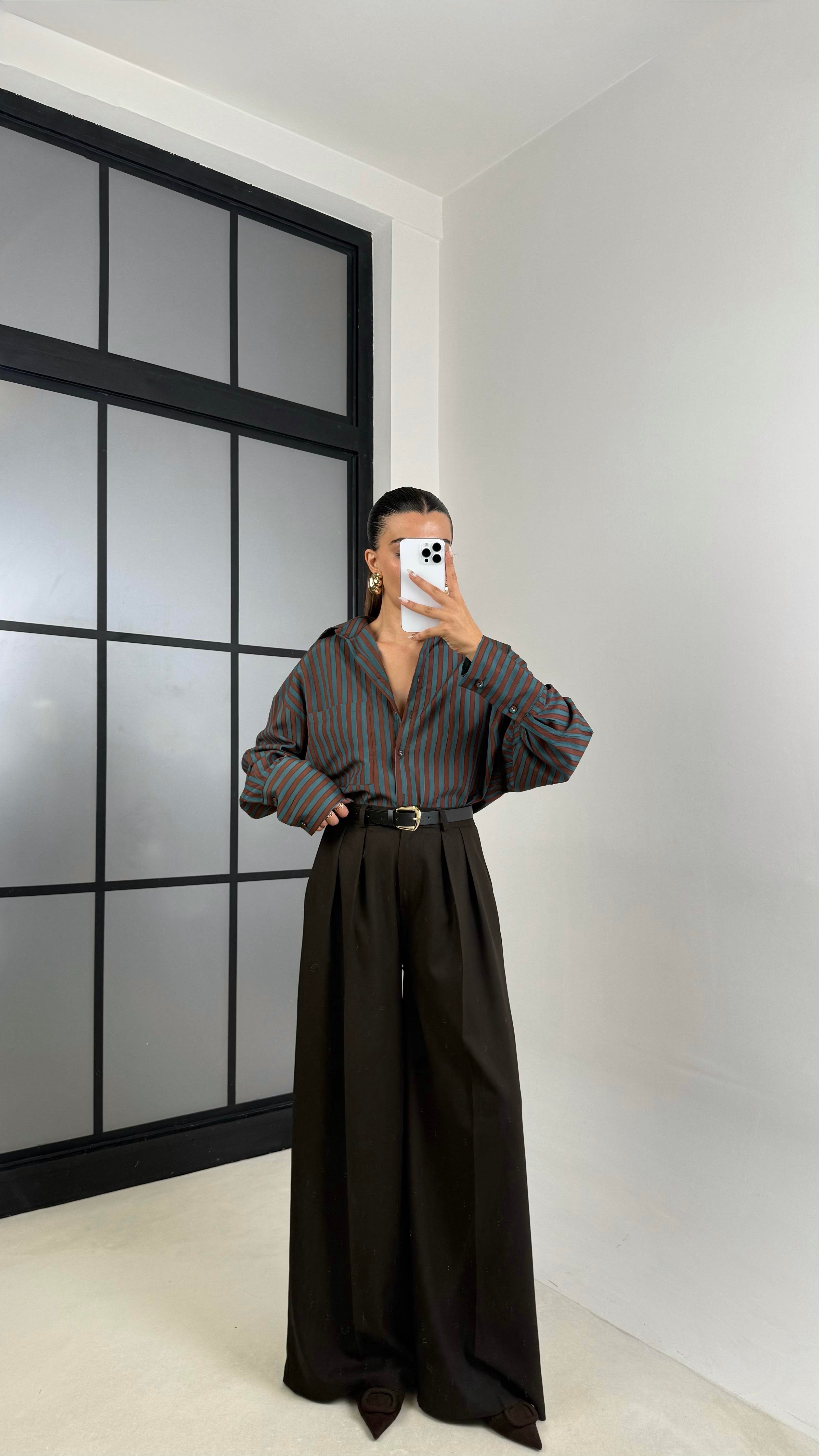 Acı Kahve Kemerli Cepli Palazzo Pantolon GAUS-00142GAUSPANTOLONGAUS-00142