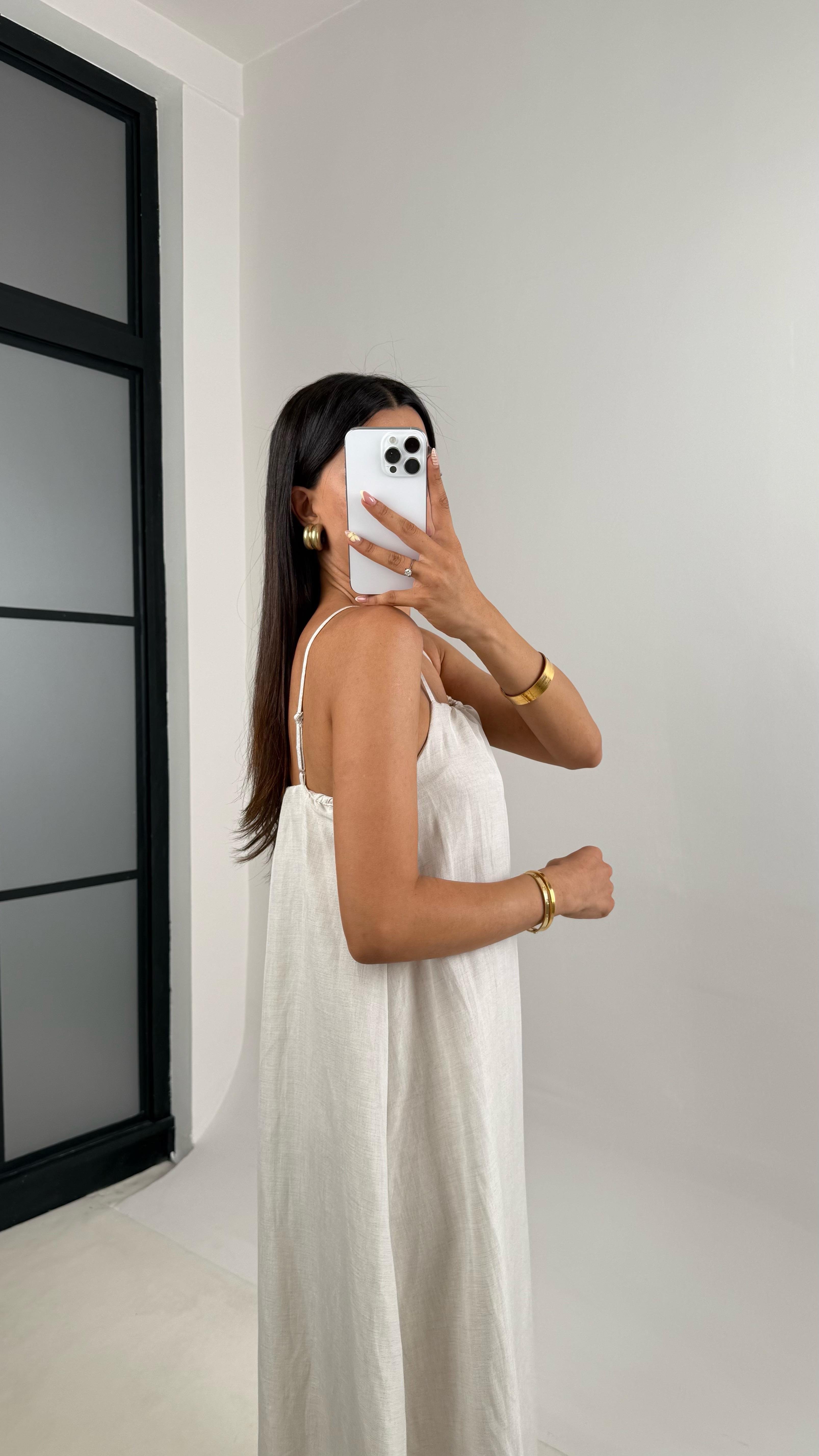 Taş Ayarlanabilir Askılı Muadil Kırışık Kumaş Elbise Gaus00674GausELBİSEGU1002555