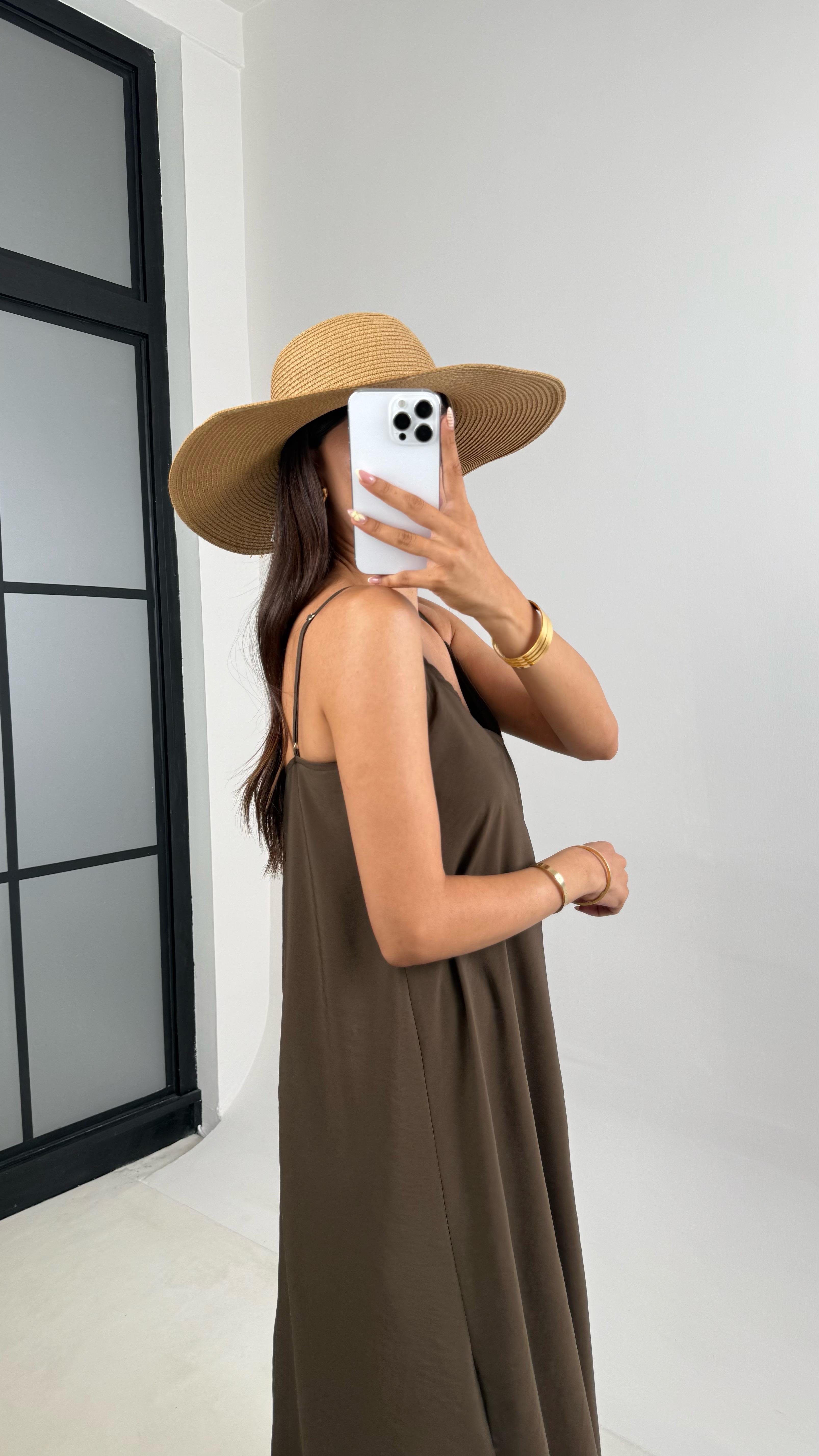 Haki Ayarlanabilir Askılı Astarlı Tencel Elbise Gaus00690GausELBİSEGU1002598