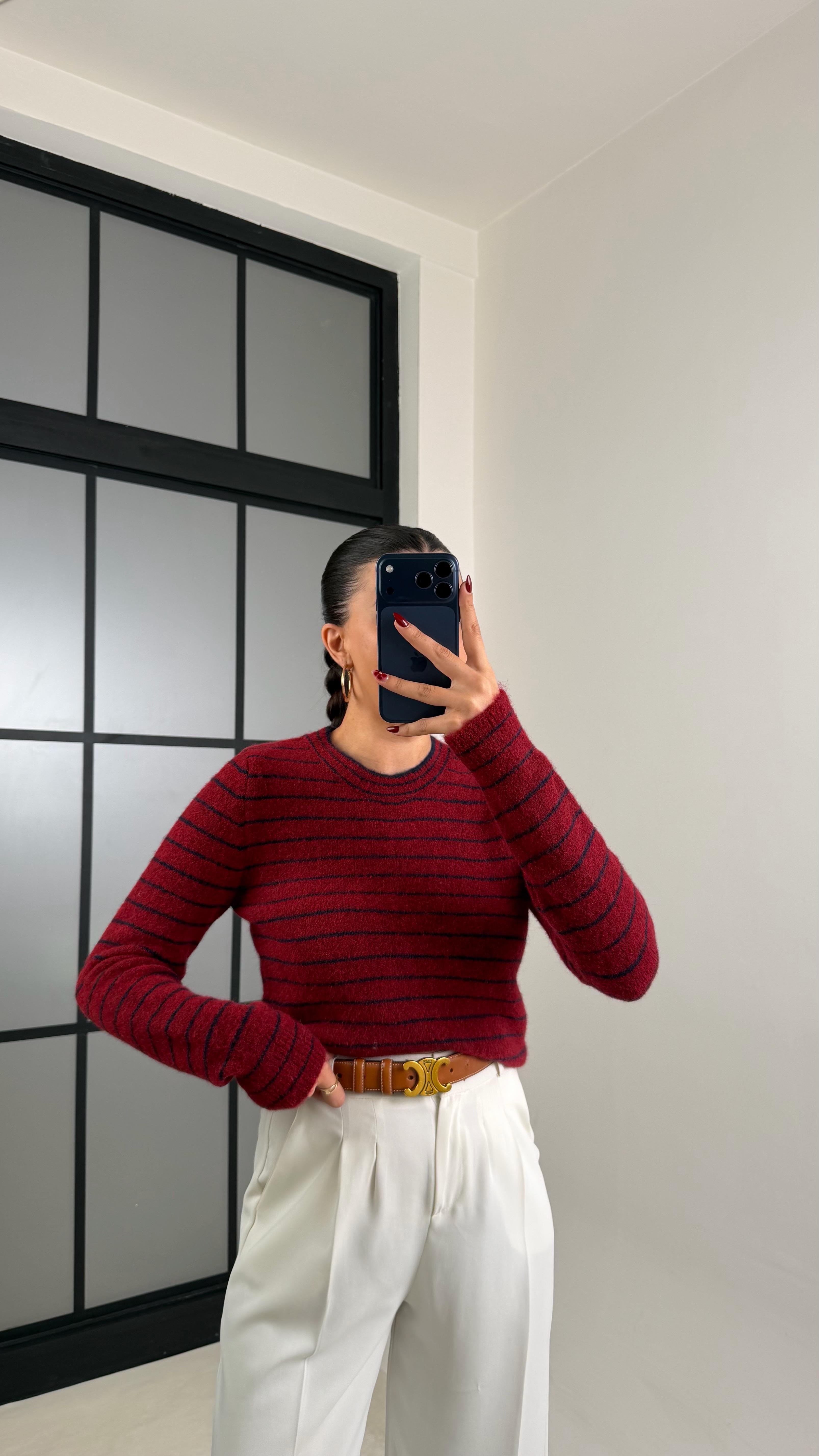 Bordo Çizgili Yumuşak Dokulu Kazak GAUS-00693GAUSKAZAKGAUS-00693