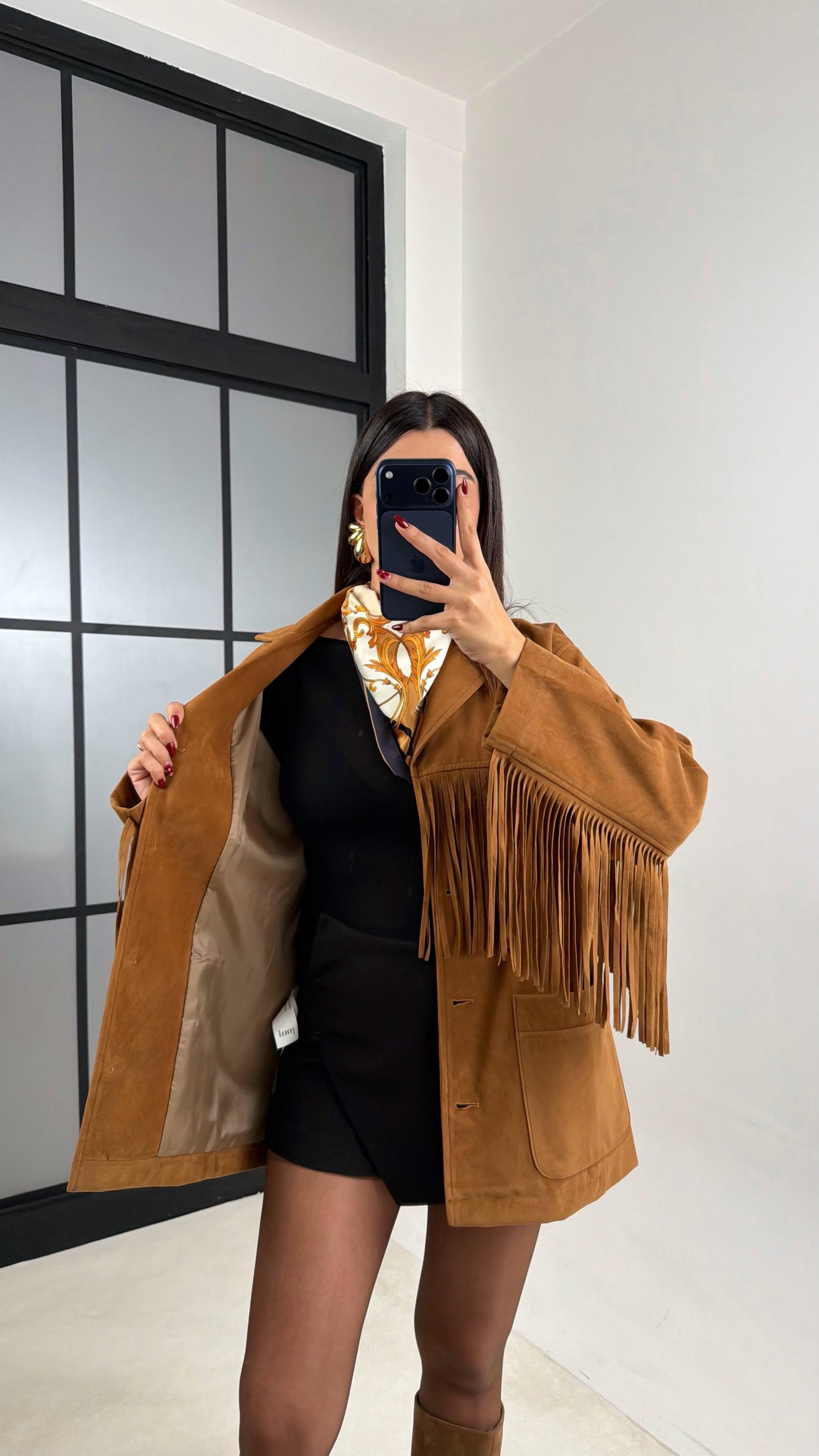 Camel Püskül Detaylı Astarlı Süet Ceket GAUS-00682GAUS السترات  GAUS-00682