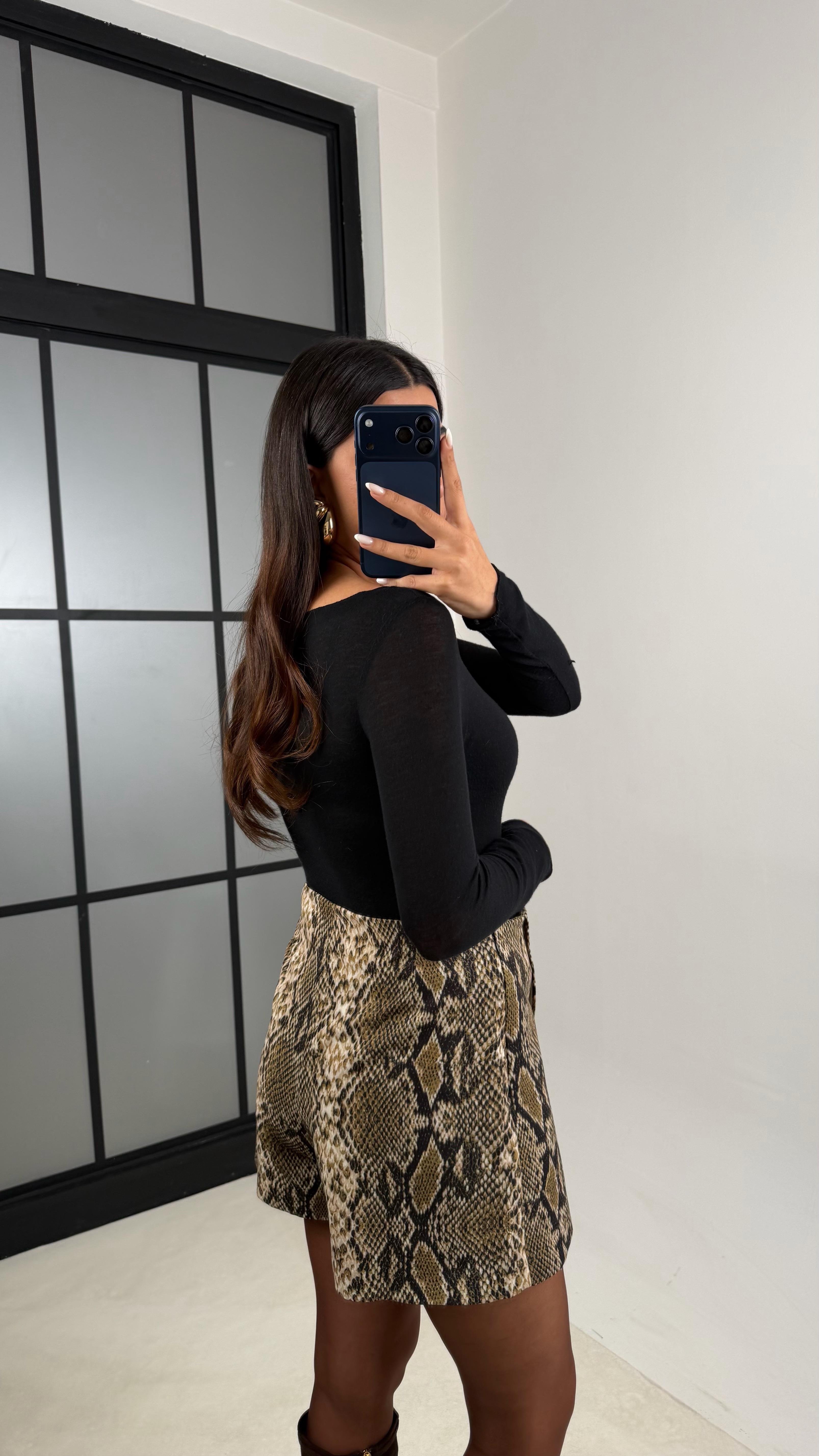 Yeşil Yılan Derisi Desenli Şort Etek GAUS-00604GAUSETEKGAUS-00604