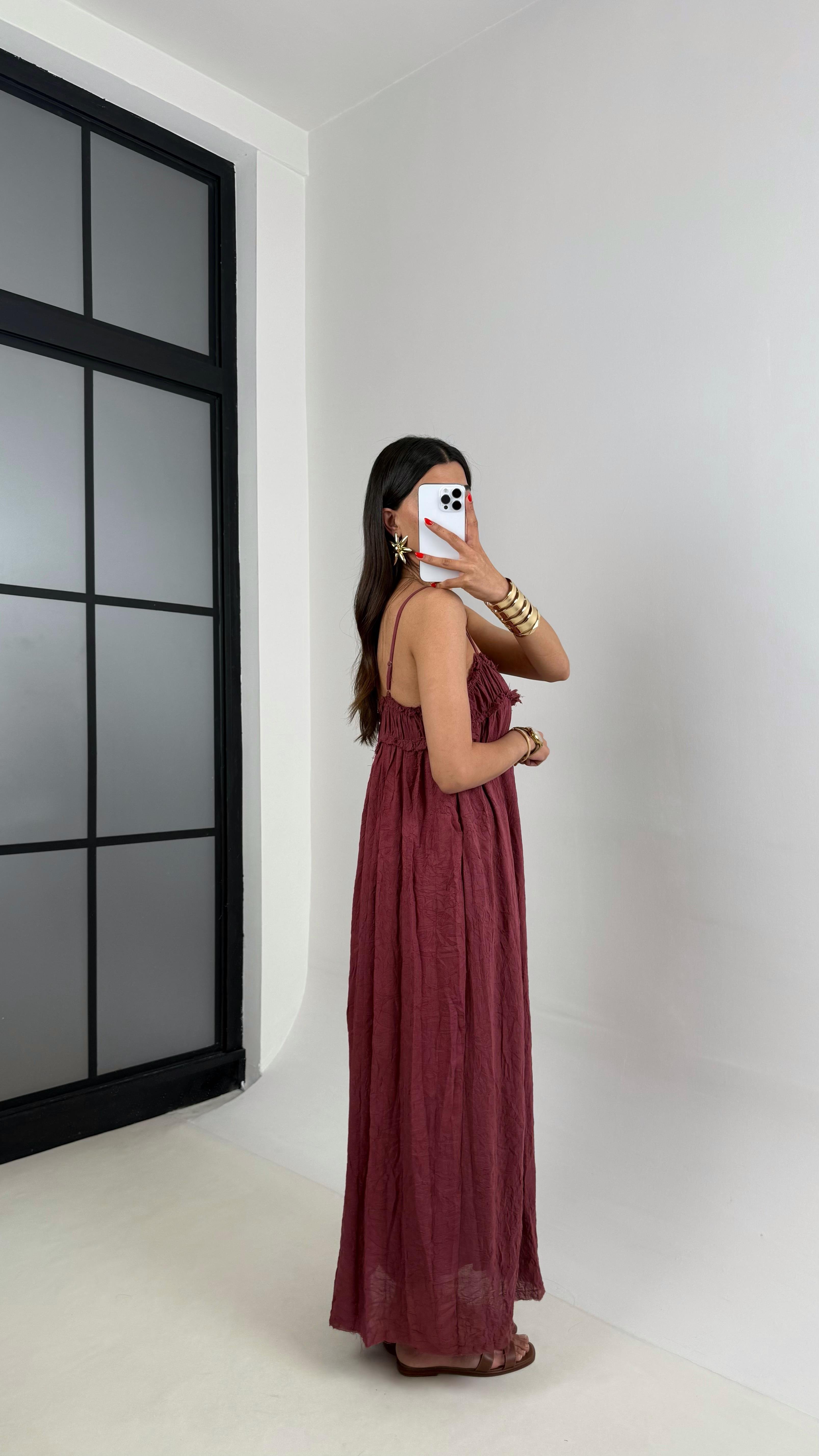 Bordo  Ayarlanabilir Askılı Astarlı Gipeli Tasarım Keten Takım Gaus00484GausELBİSEGU1002136