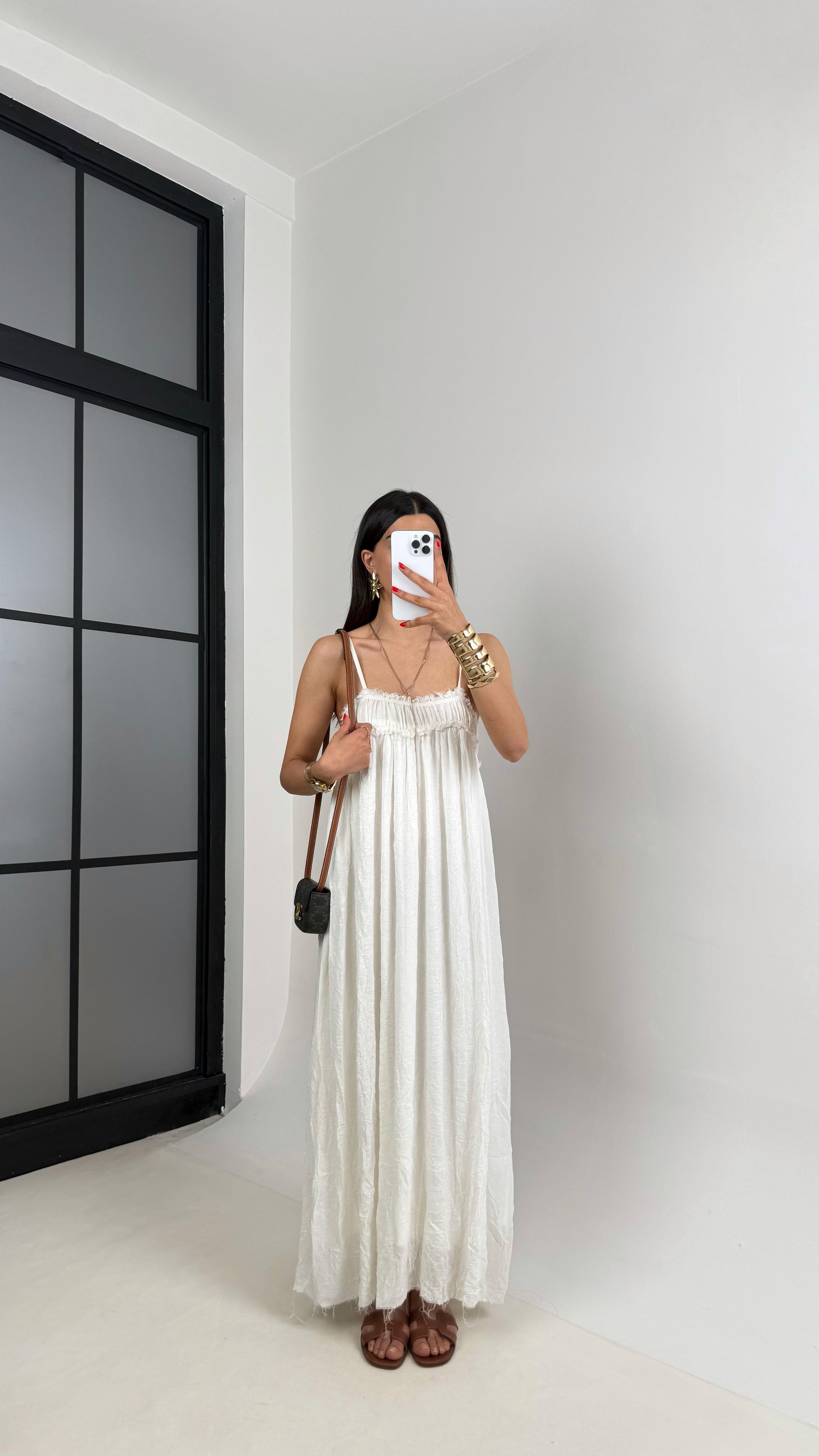 Beyaz Ayarlanabilir Askılı Astarlı Gipeli Tasarım Keten Takım Gaus00484GausELBİSEGU1002133